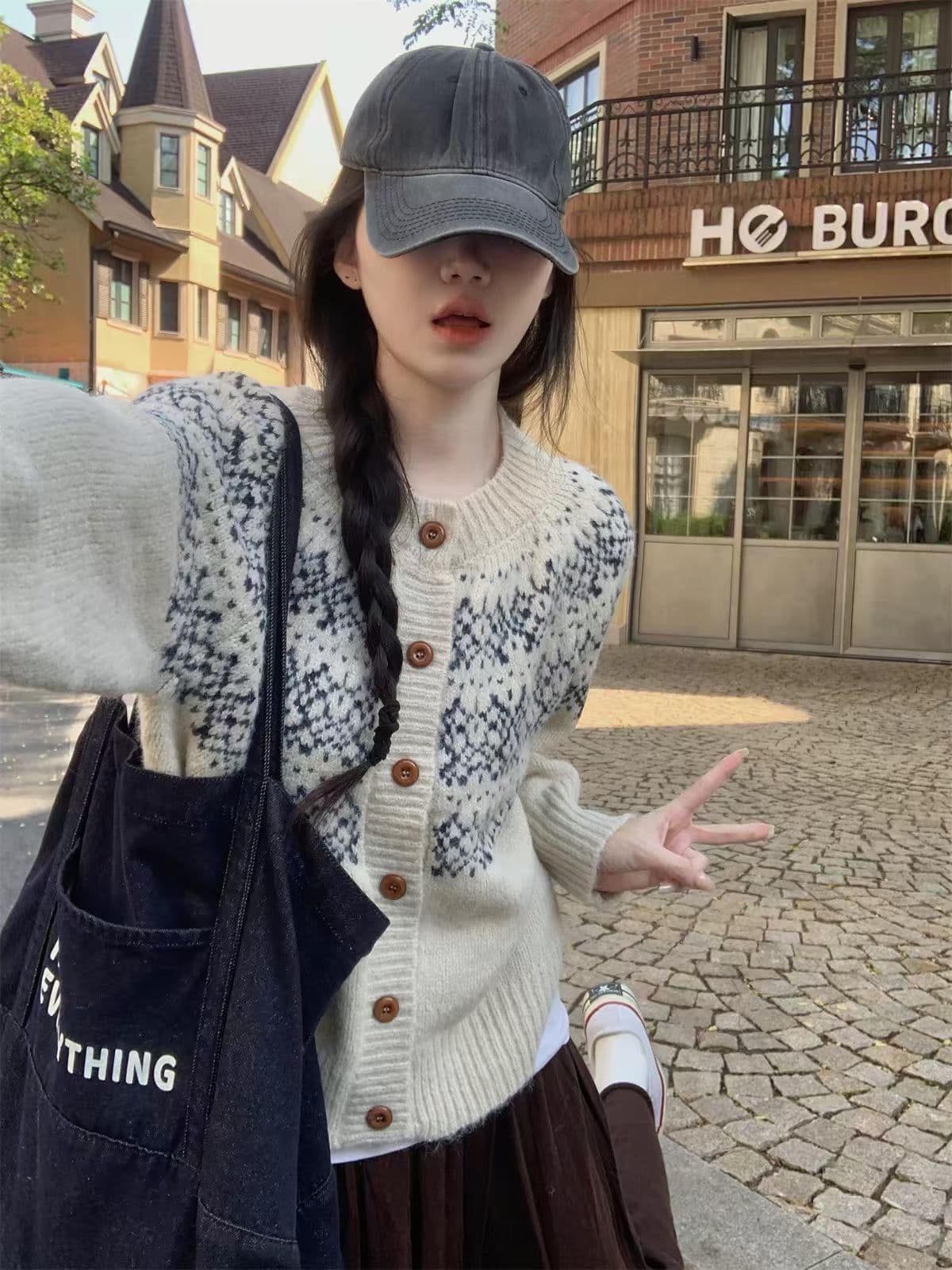 한 부서 판 수수료 레트로 자카드 라운드 넥 오픈 가디건 가을 겨울 찹쌀 프로 피부 루즈핏 니트 느긋한 스웨터 코트 맨위 여성 이미지 4