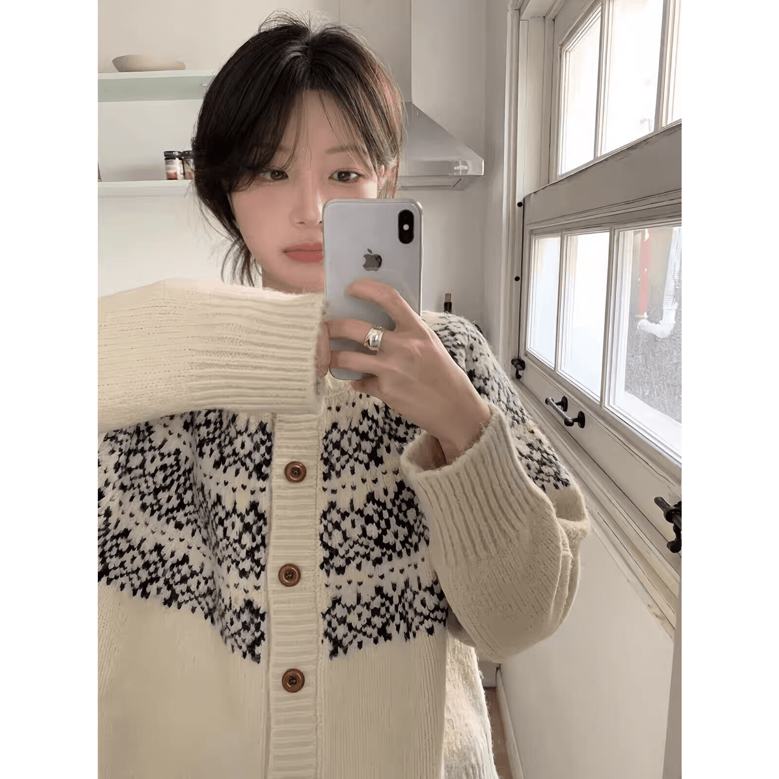 한 부서 판 수수료 레트로 자카드 라운드 넥 오픈 가디건 가을 겨울 찹쌀 프로 피부 루즈핏 니트 느긋한 스웨터 코트 맨위 여성 이미지 5