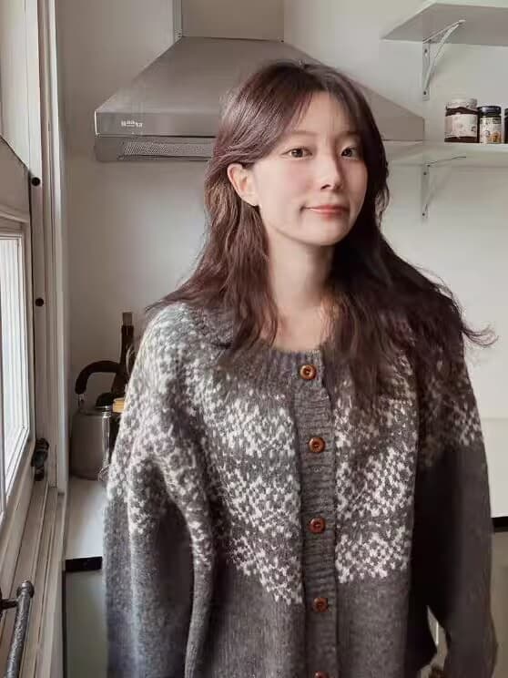 한 부서 판 수수료 레트로 자카드 라운드 넥 오픈 가디건 가을 겨울 찹쌀 프로 피부 루즈핏 니트 느긋한 스웨터 코트 맨위 여성 상세 이미지 5