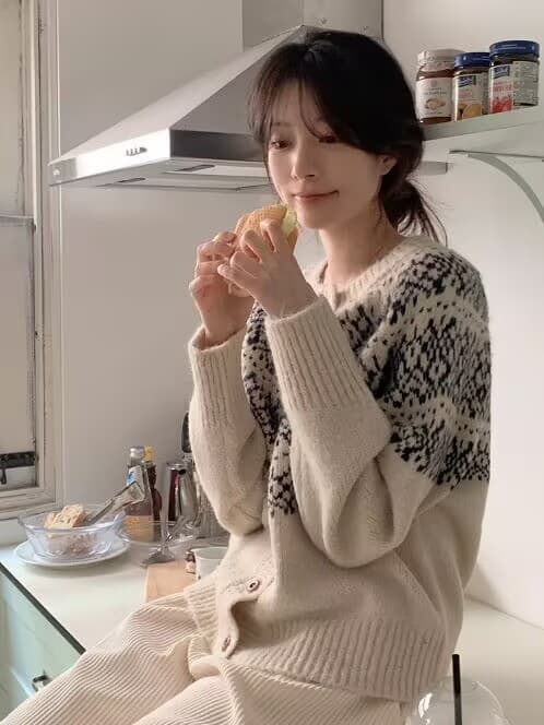 한 부서 판 수수료 레트로 자카드 라운드 넥 오픈 가디건 가을 겨울 찹쌀 프로 피부 루즈핏 니트 느긋한 스웨터 코트 맨위 여성 상세 이미지 7