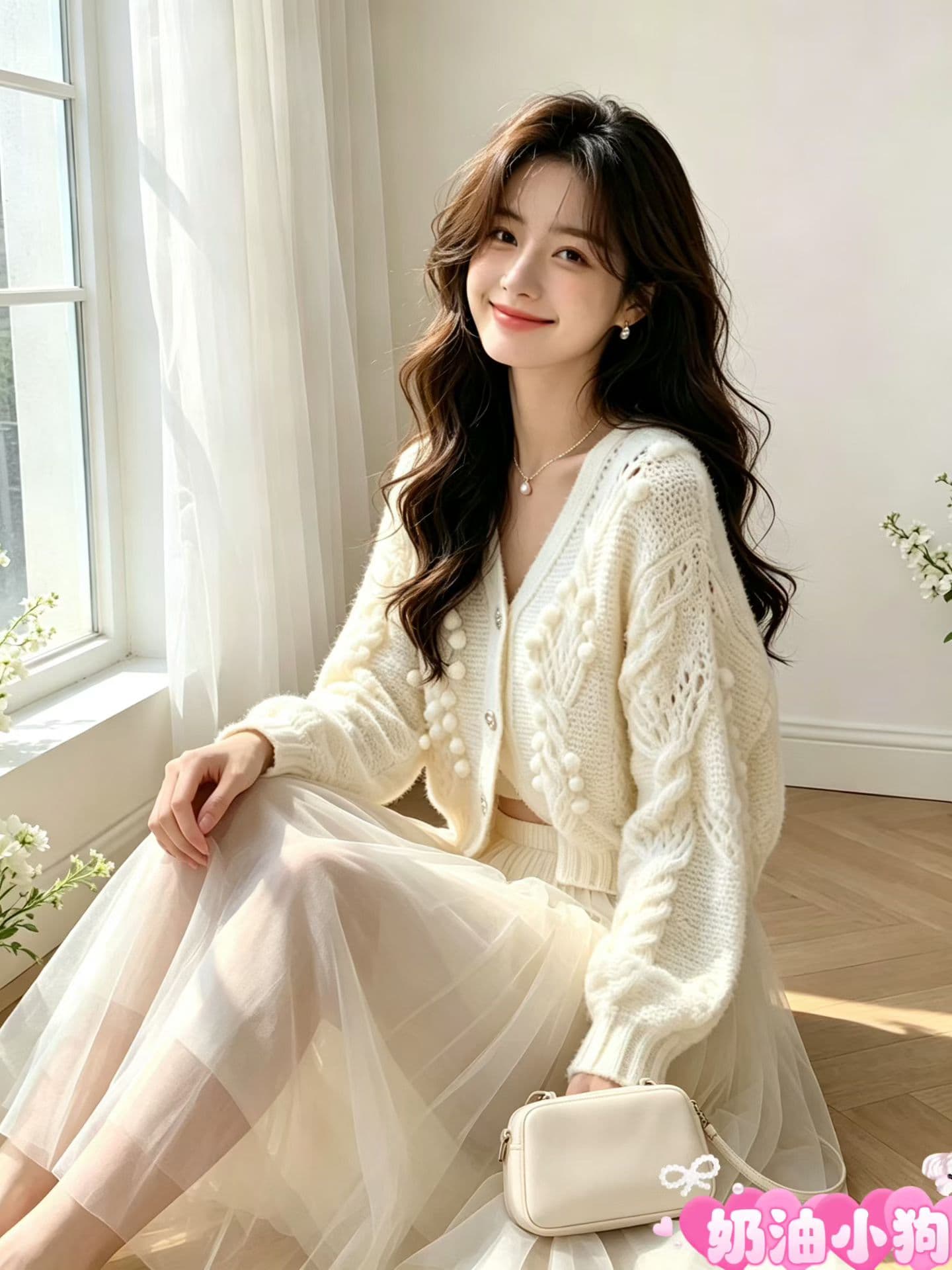 한 부서 루즈핏 착용 가져 가라. 핑크색 홀로우 아웃 모헤어 스웨터 코트 오픈 가디건 여성 봄 가을 느긋한 바람 맨위 부드러운 찹쌀 바늘 상세 이미지 3