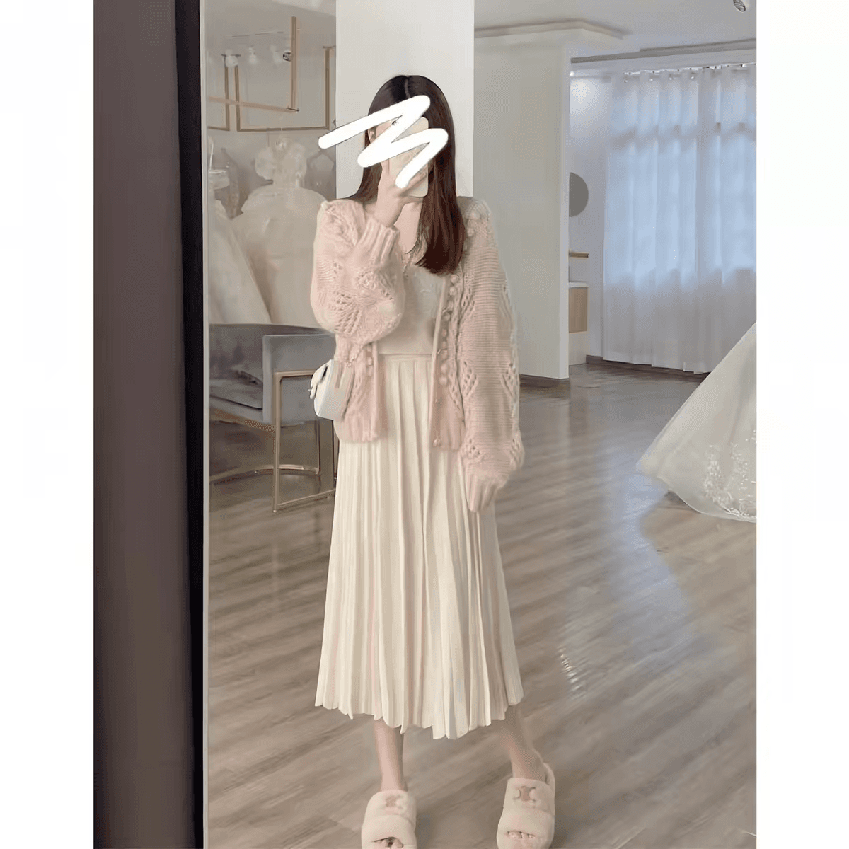 한 부서 루즈핏 착용 가져 가라. 핑크색 홀로우 아웃 모헤어 스웨터 코트 오픈 가디건 여성 봄 가을 느긋한 바람 맨위 부드러운 찹쌀 바늘 상세 이미지 6