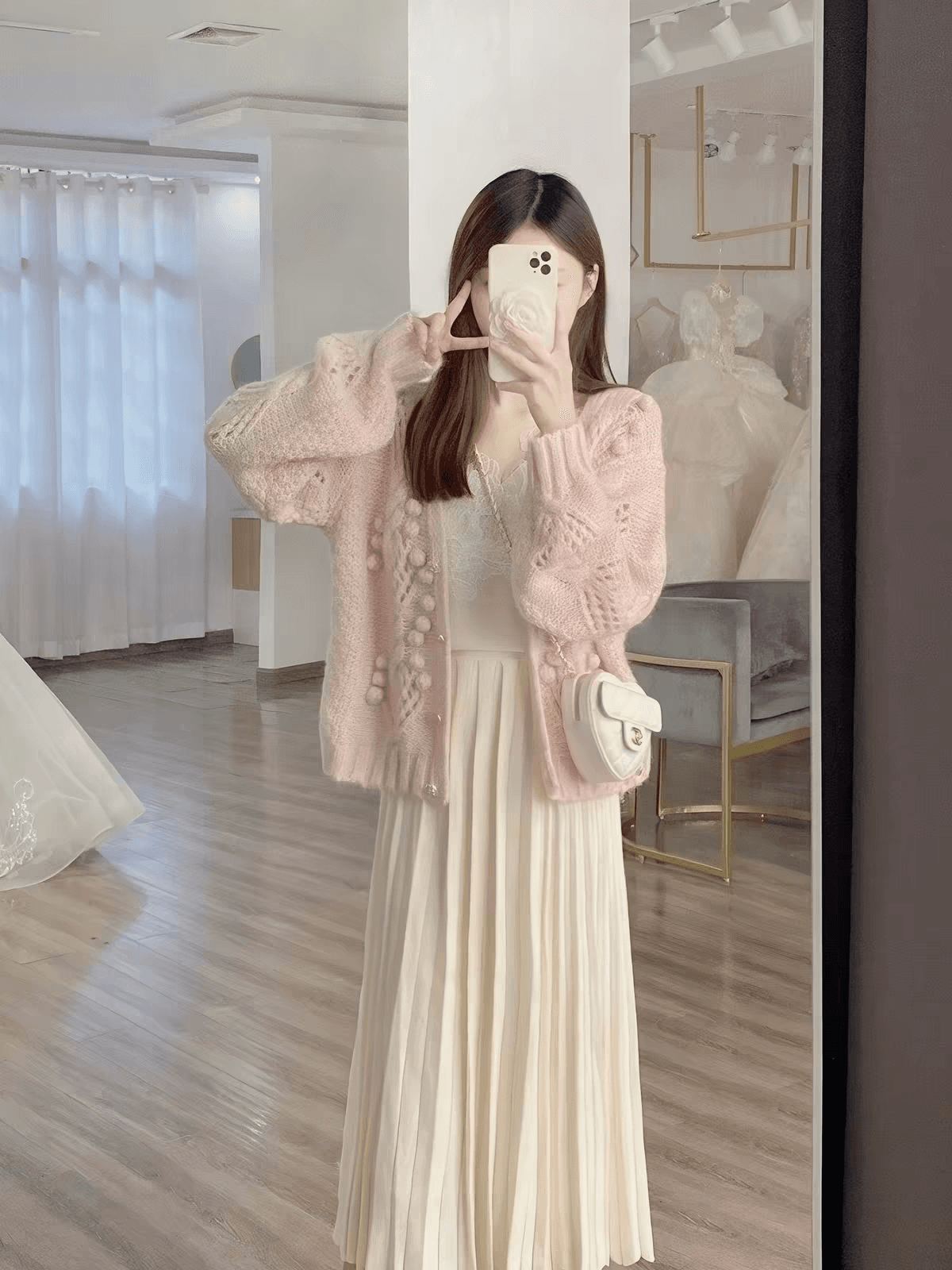 한 부서 루즈핏 착용 가져 가라. 핑크색 홀로우 아웃 모헤어 스웨터 코트 오픈 가디건 여성 봄 가을 느긋한 바람 맨위 부드러운 찹쌀 바늘 상세 이미지 7
