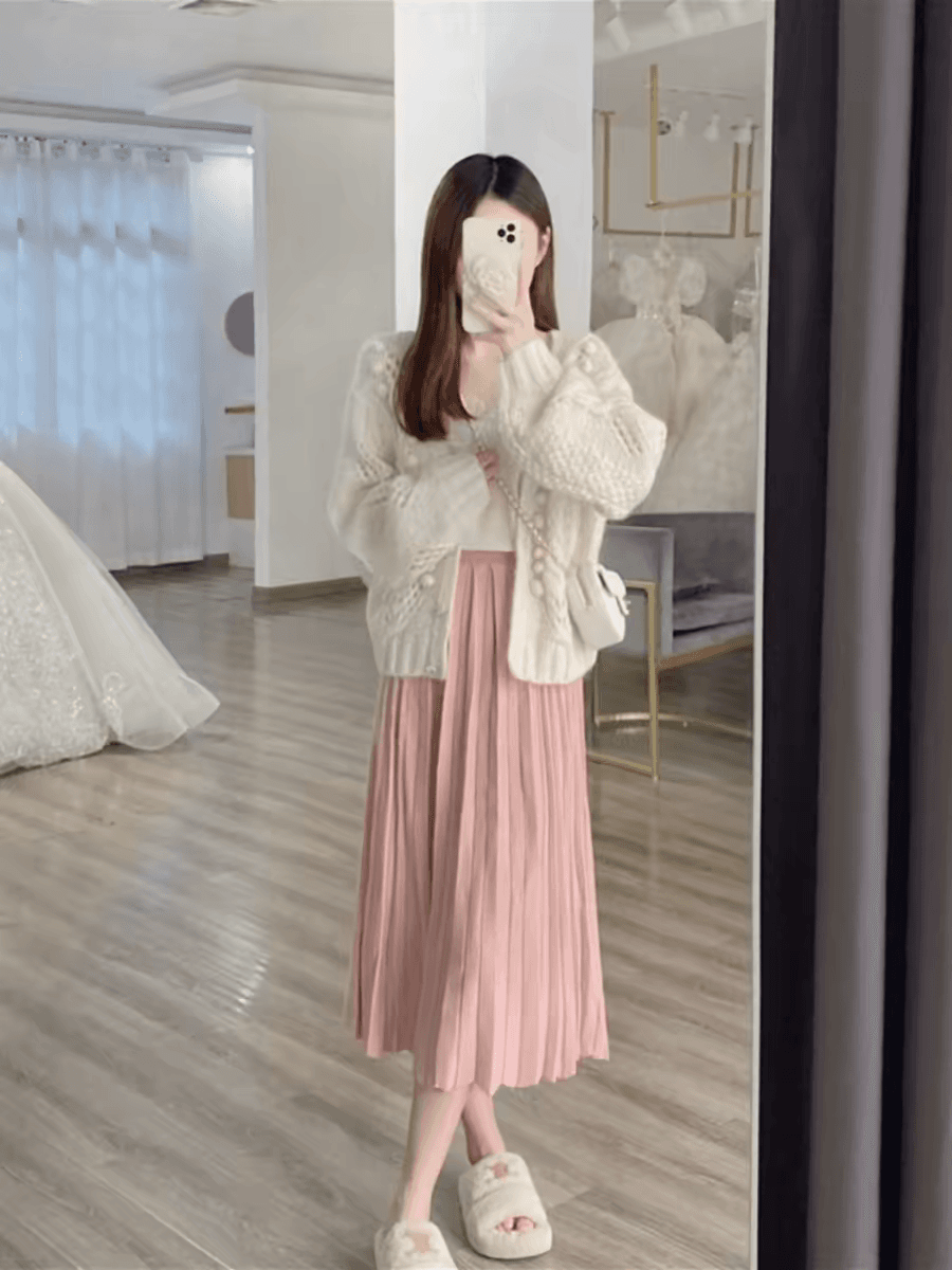 한 부서 루즈핏 착용 가져 가라. 핑크색 홀로우 아웃 모헤어 스웨터 코트 오픈 가디건 여성 봄 가을 느긋한 바람 맨위 부드러운 찹쌀 바늘 상세 이미지 9