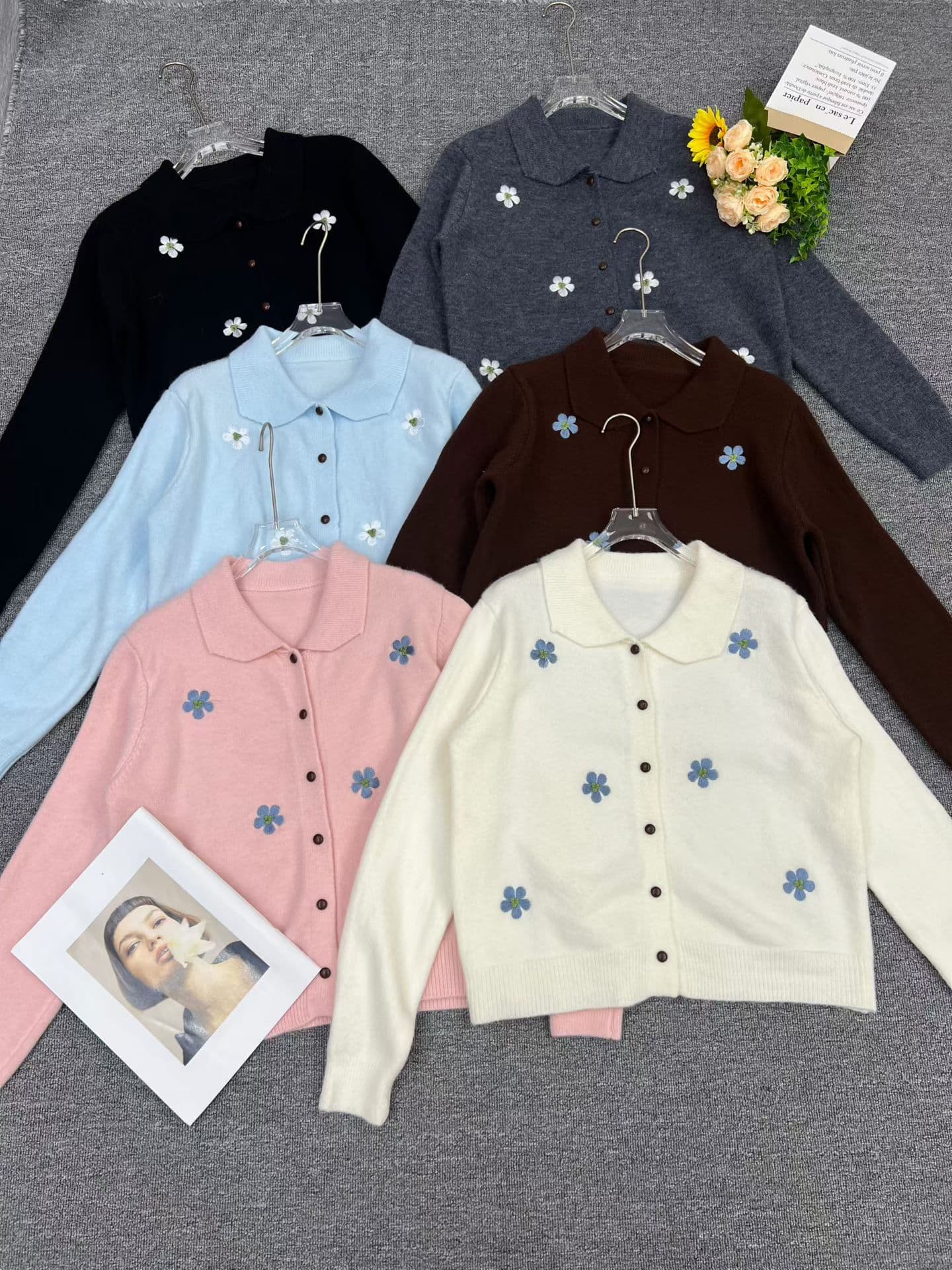 센 부서 레트로 칙칙한 흰색 POLO 칼라 니트 오픈 가디건 한 부서 자수 학원 스타일 작은 대중 디자인 센스 스웨터 코트 상세 이미지 9