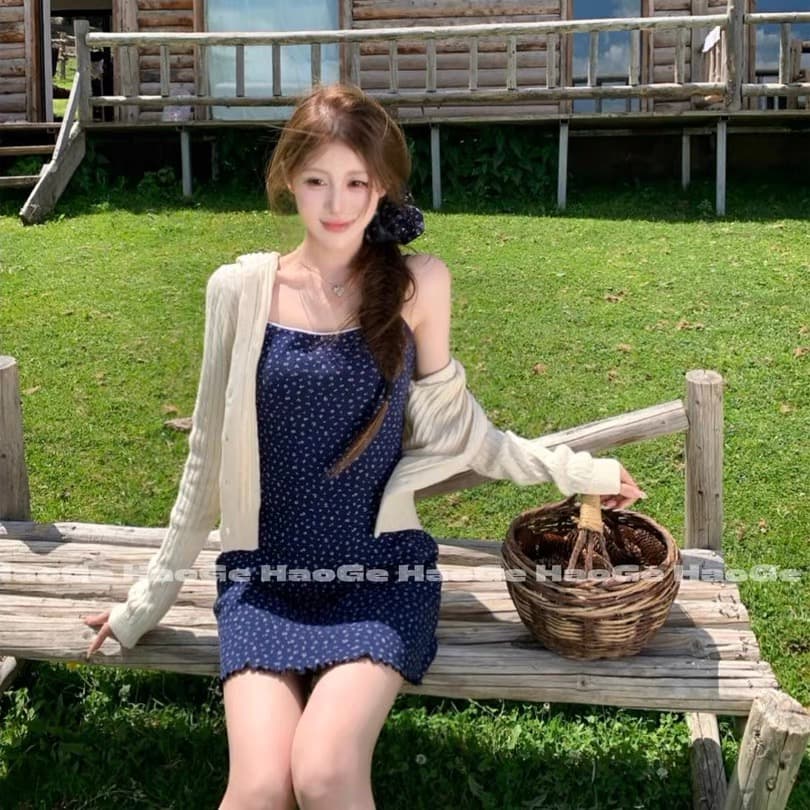 한 부서 그리드 레이 소녀 니트 스웨터 사전 미니멀리즘 캐주얼 패션 트렌드 슬림해 보이는 오픈 가디건 이미지 4
