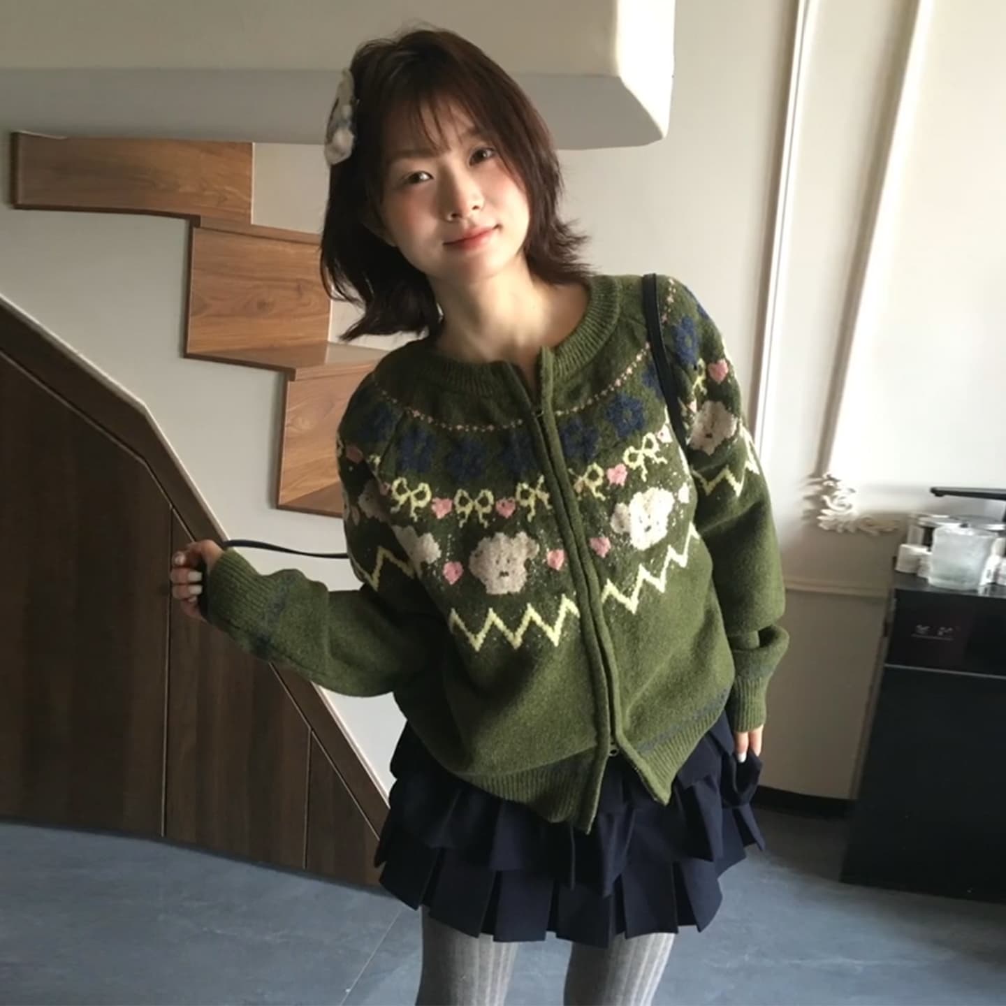 한 부서 패션 레트로 공정한 섬 자카드 니트 오픈 가디건 여성 봄 가을 새로운 지퍼 와이드 부드러운 찹쌀 스웨터 트렌디 이미지 2