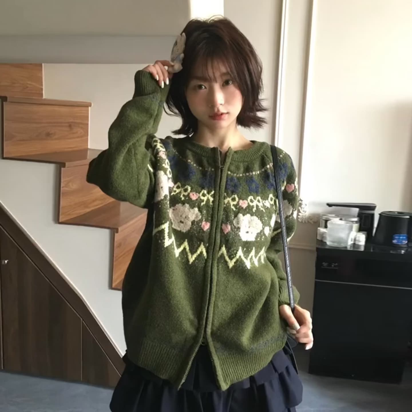 한 부서 패션 레트로 공정한 섬 자카드 니트 오픈 가디건 여성 봄 가을 새로운 지퍼 와이드 부드러운 찹쌀 스웨터 트렌디 이미지 4