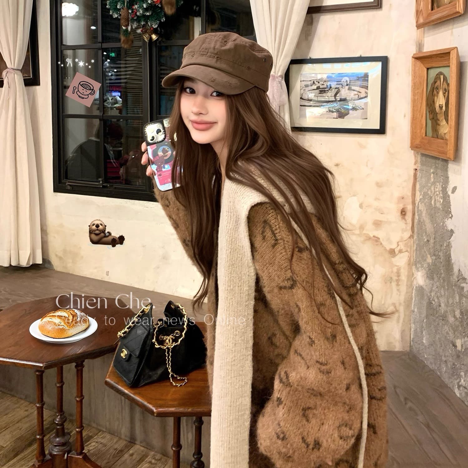 자동차 늦게 En chien 레오파드 무늬 양모 니트 오픈 가디건 가을 겨울 레트로 명중 커피 색상 루즈핏 V넥 스웨터 여성 코트 상세 이미지 2