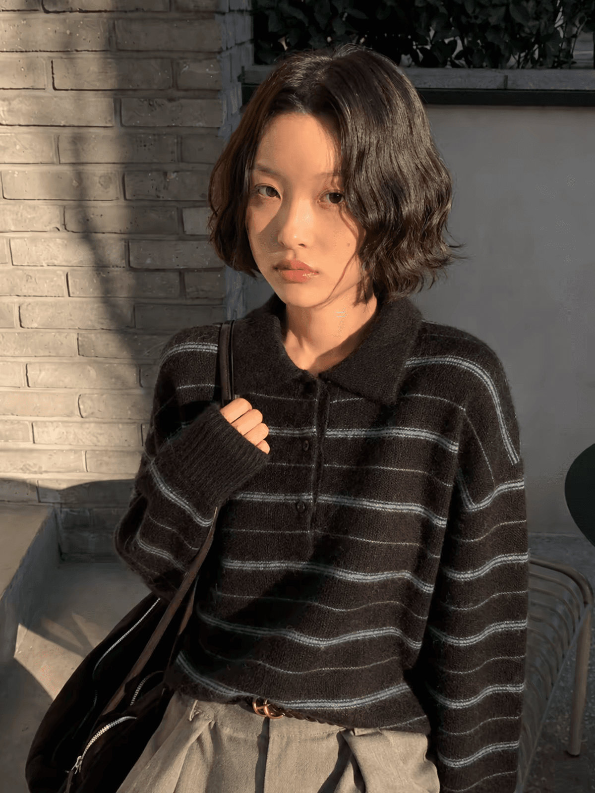 한 부서 레트로 스트라이프 POLO 셔츠 폴로 칼라 니트 스웨터 긴팔 여성 가을 겨울 고급 센스 풀오버 인사이드 잡아라. 의류 상세 이미지 2