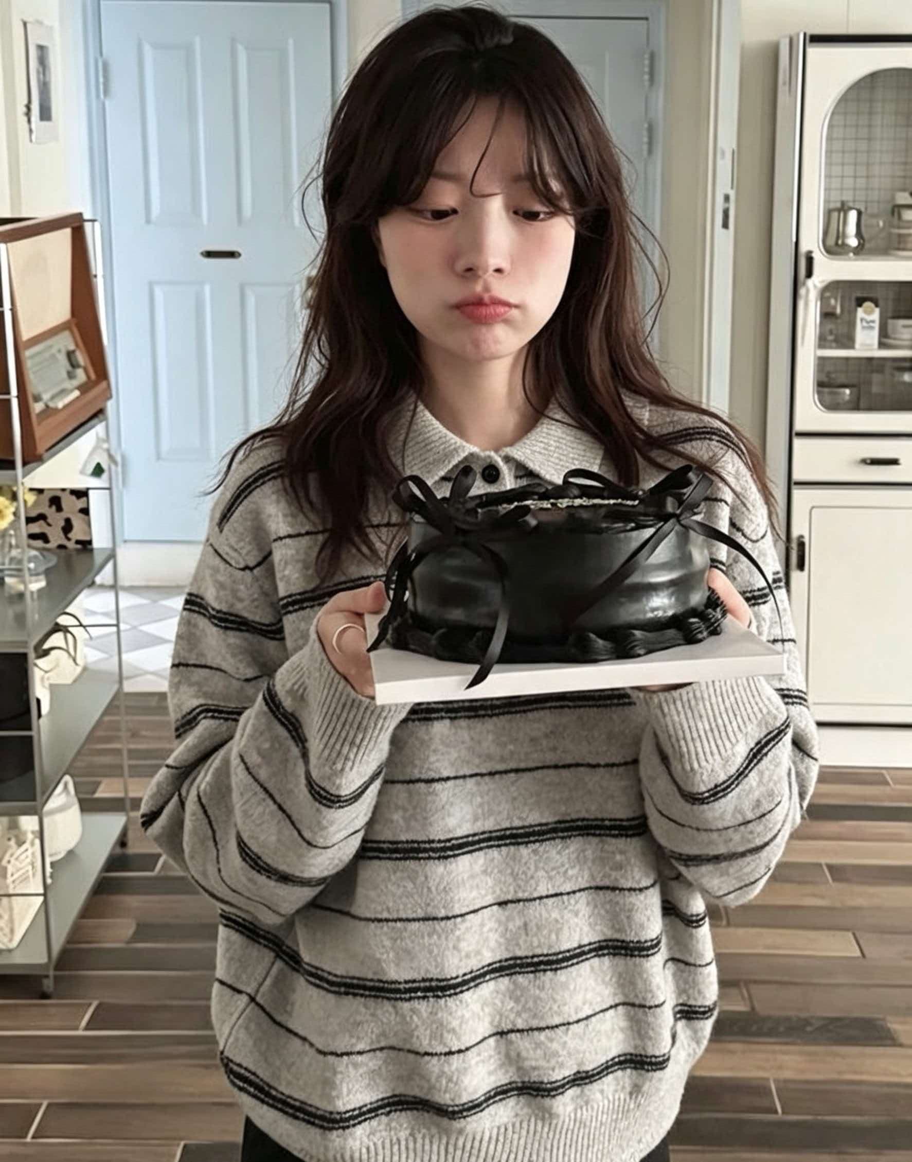 한 부서 레트로 스트라이프 POLO 셔츠 폴로 칼라 니트 스웨터 긴팔 여성 가을 겨울 고급 센스 풀오버 인사이드 잡아라. 의류 상세 이미지 8