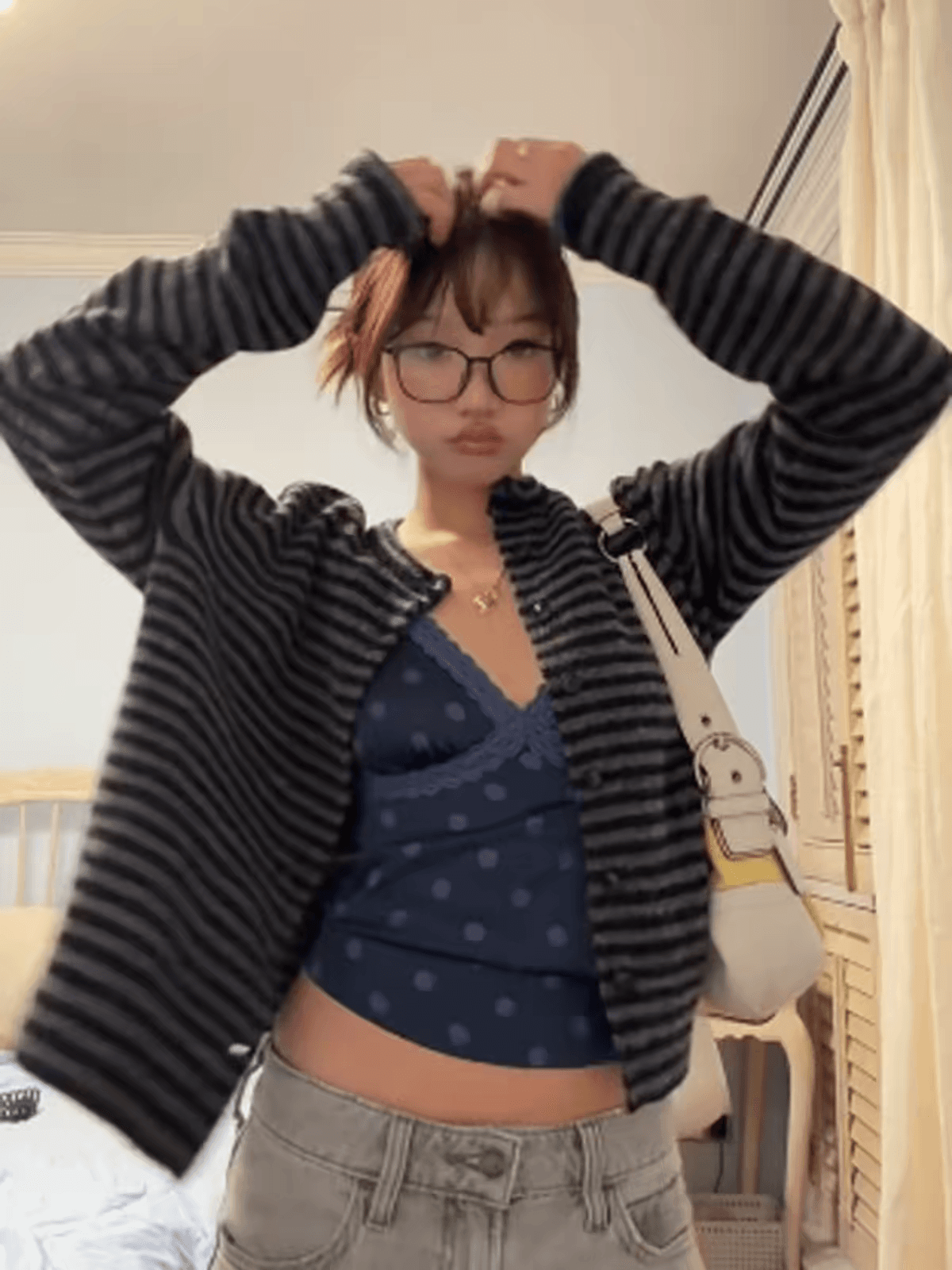 한 부서 레트로 블랙 회색 스트라이프 긴팔 니트 오픈 가디건 여성 가을 얇은 스타일 스웨터 코트 스택 착용 외부 가져 가라. 짧은 맨위 상세 이미지 3
