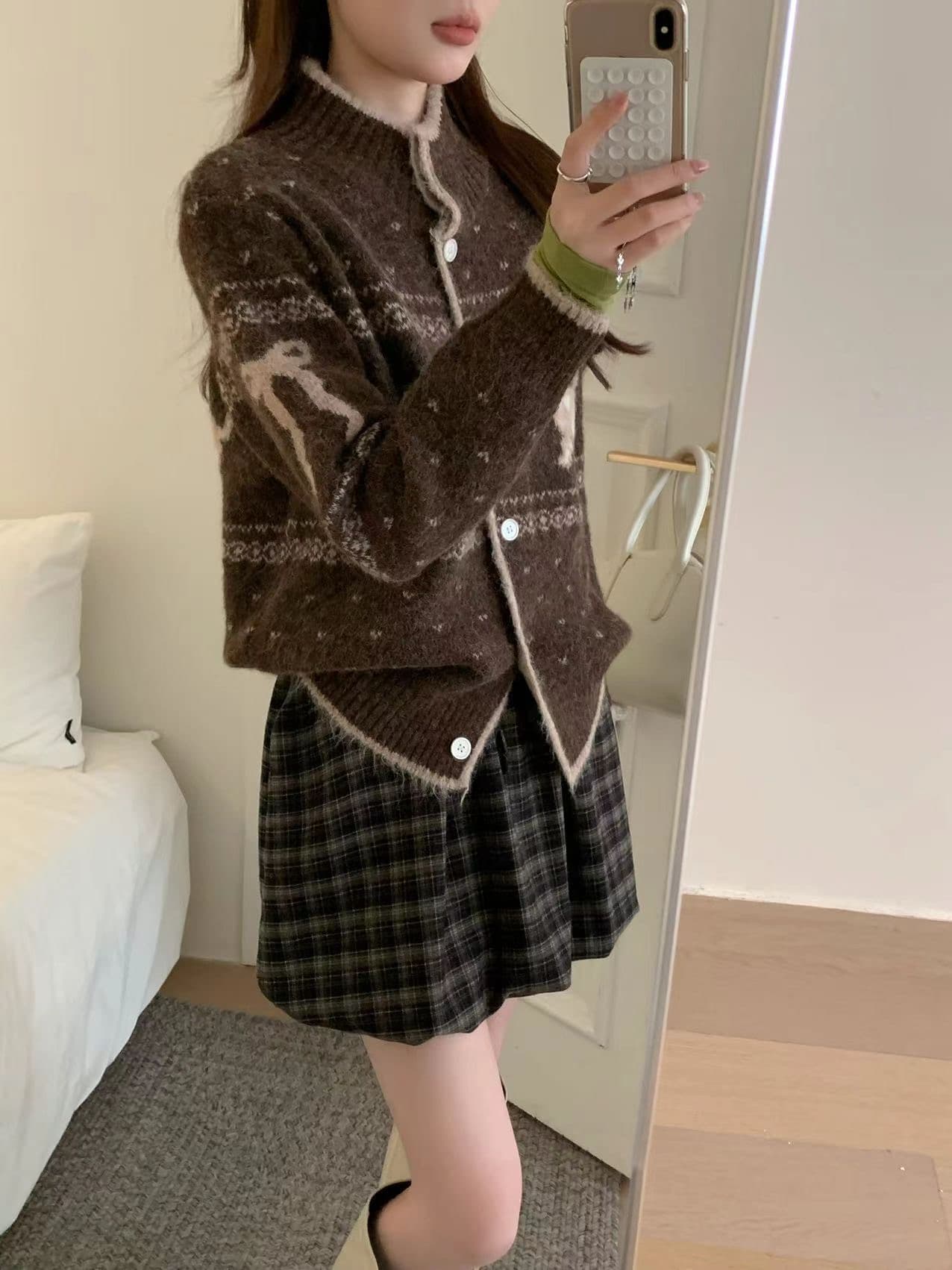 한 부서 강아지 자카드 부드러운 찹쌀 스웨터 오픈 가디건 여성 가을 겨울 새로운 루즈핏 느긋한 바람 공정한 섬 니트 스웨터 재킷 상세 이미지 6