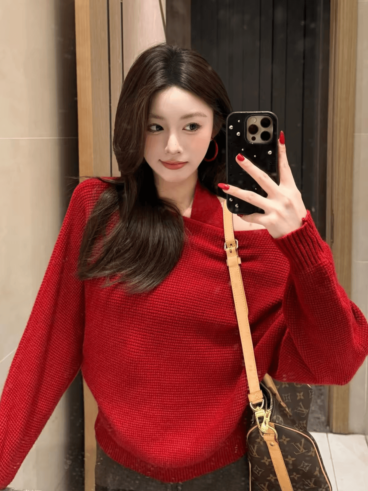 한 부서 착용 가져 가라. 디자인 센스 오프숄더 스웨터 여자 가을 겨울철 루즈핏 느긋한 니트 행침 목 슬립 맨위 투피스 세트 상세 이미지 1