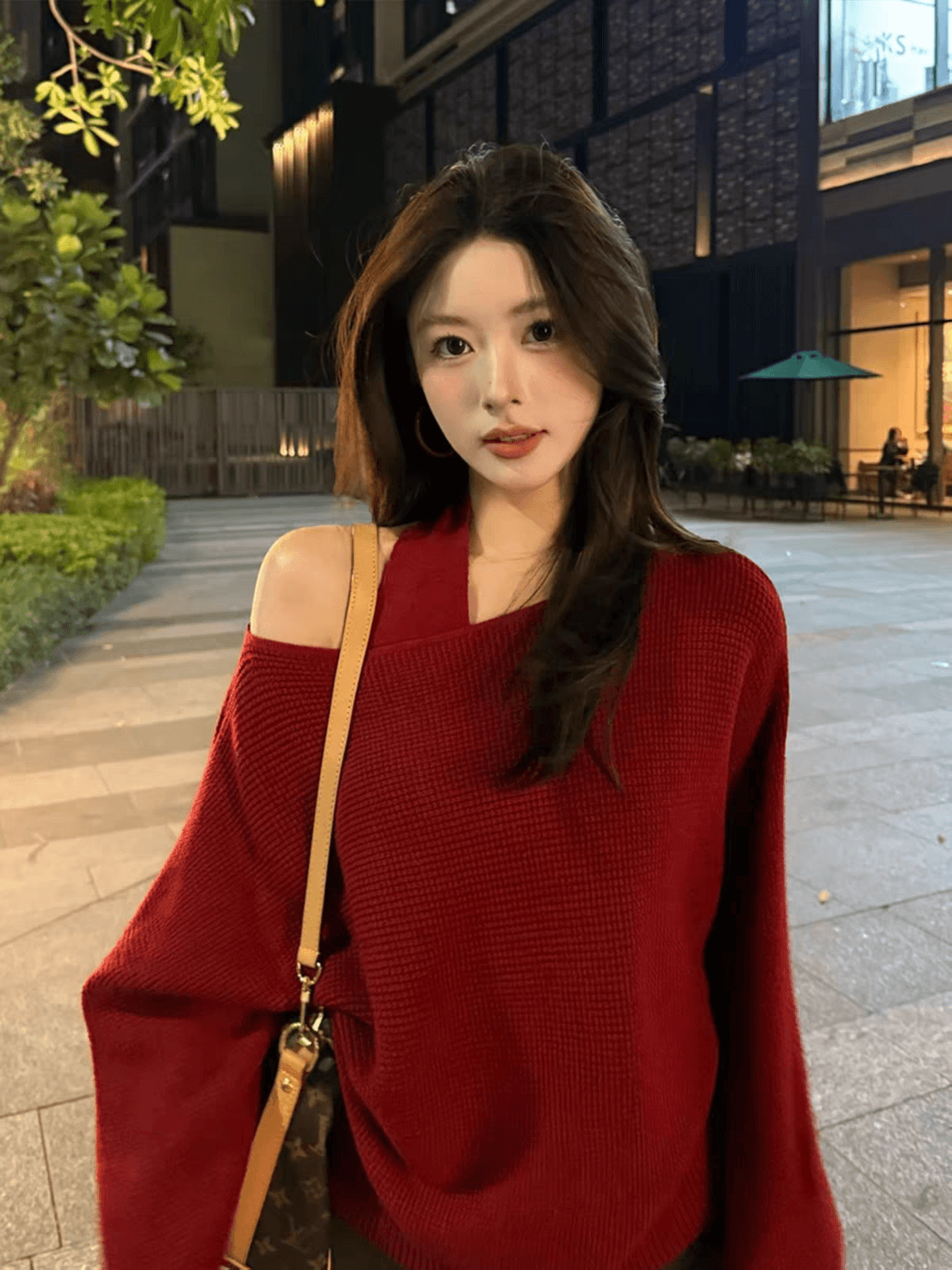 한 부서 착용 가져 가라. 디자인 센스 오프숄더 스웨터 여자 가을 겨울철 루즈핏 느긋한 니트 행침 목 슬립 맨위 투피스 세트 상세 이미지 3