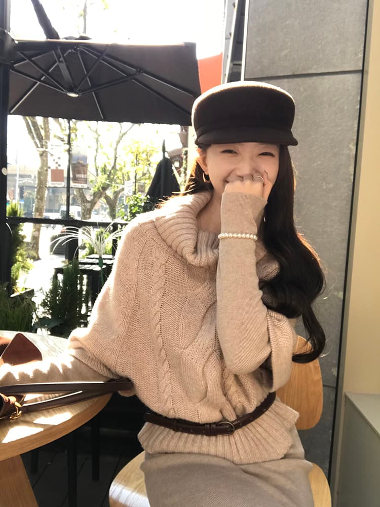 2026 년 한 부서 가을 겨울 느긋한 부서 망토 터틀넥 꽈배기 외출용 니트 스웨터 코트 싱글 조각 상세 이미지 3