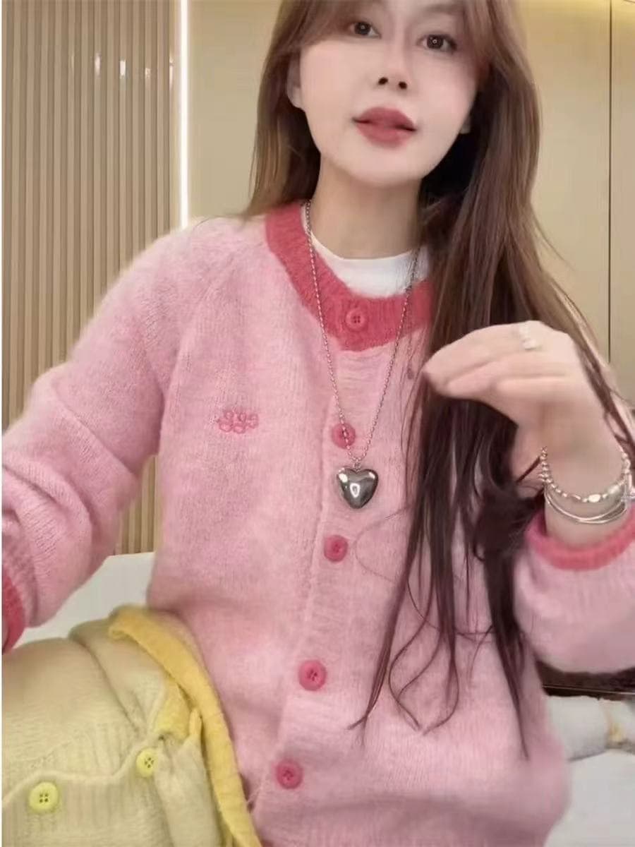 배색 한 부서 레트로 니트 오픈 가디건 여성 가을 새로운 디자인 센스 작은 대중 다용도 부드러운 찹쌀 스웨터 코트 상세 이미지 2