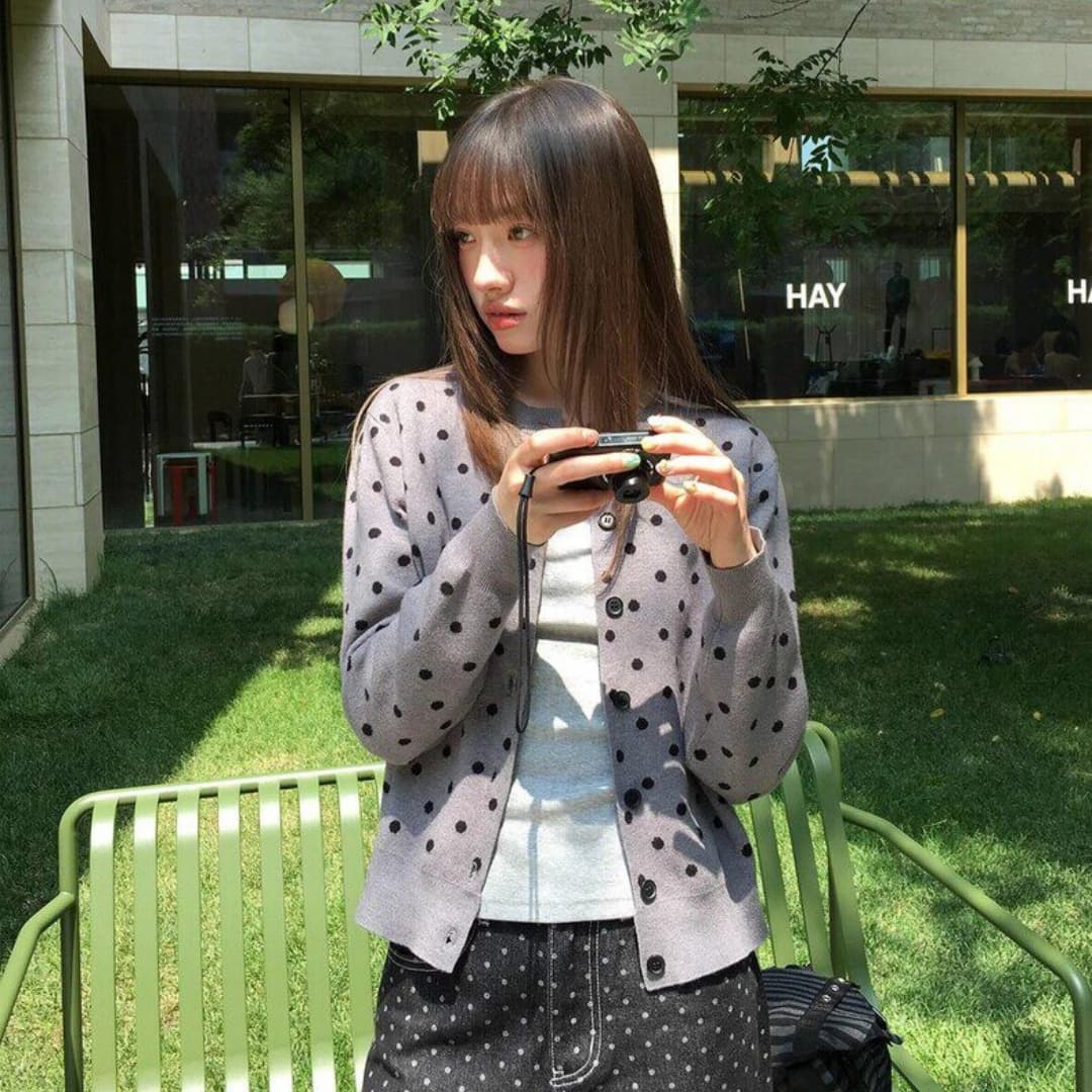 배색 도트 무늬 자카드 니트 오픈 가디건 여성 가을 느긋한 몸매 가꾸기 디자인 센스 달콤한 스타일 미니멀리즘 다용도 맨위 이미지 3