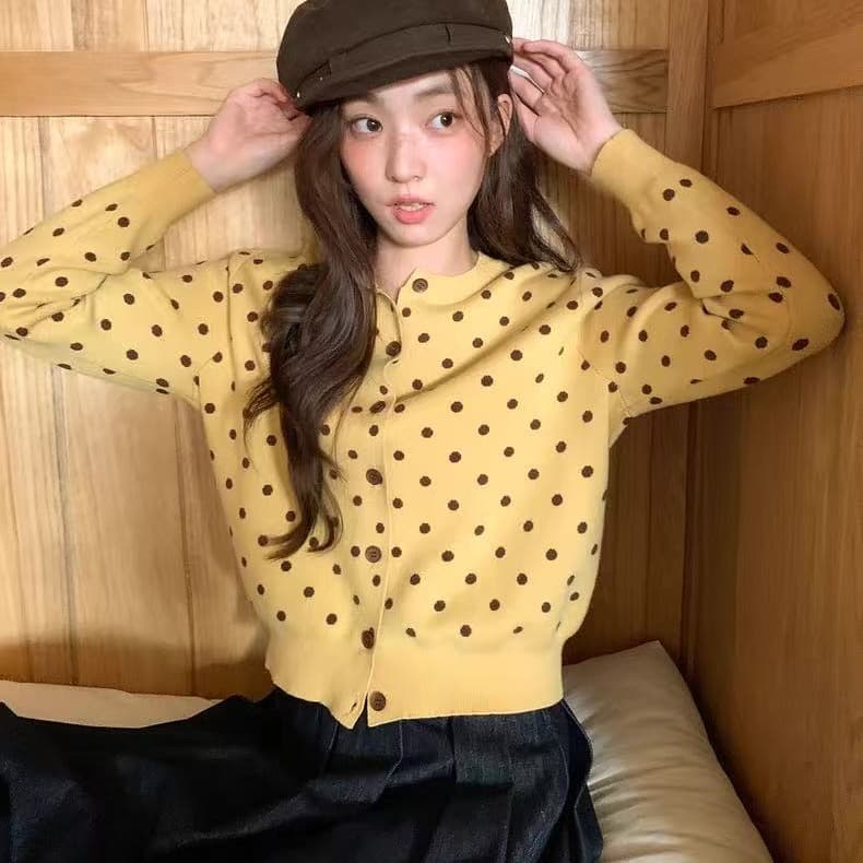 배색 도트 무늬 자카드 니트 오픈 가디건 여성 가을 느긋한 몸매 가꾸기 디자인 센스 달콤한 스타일 미니멀리즘 다용도 맨위 상세 이미지 2