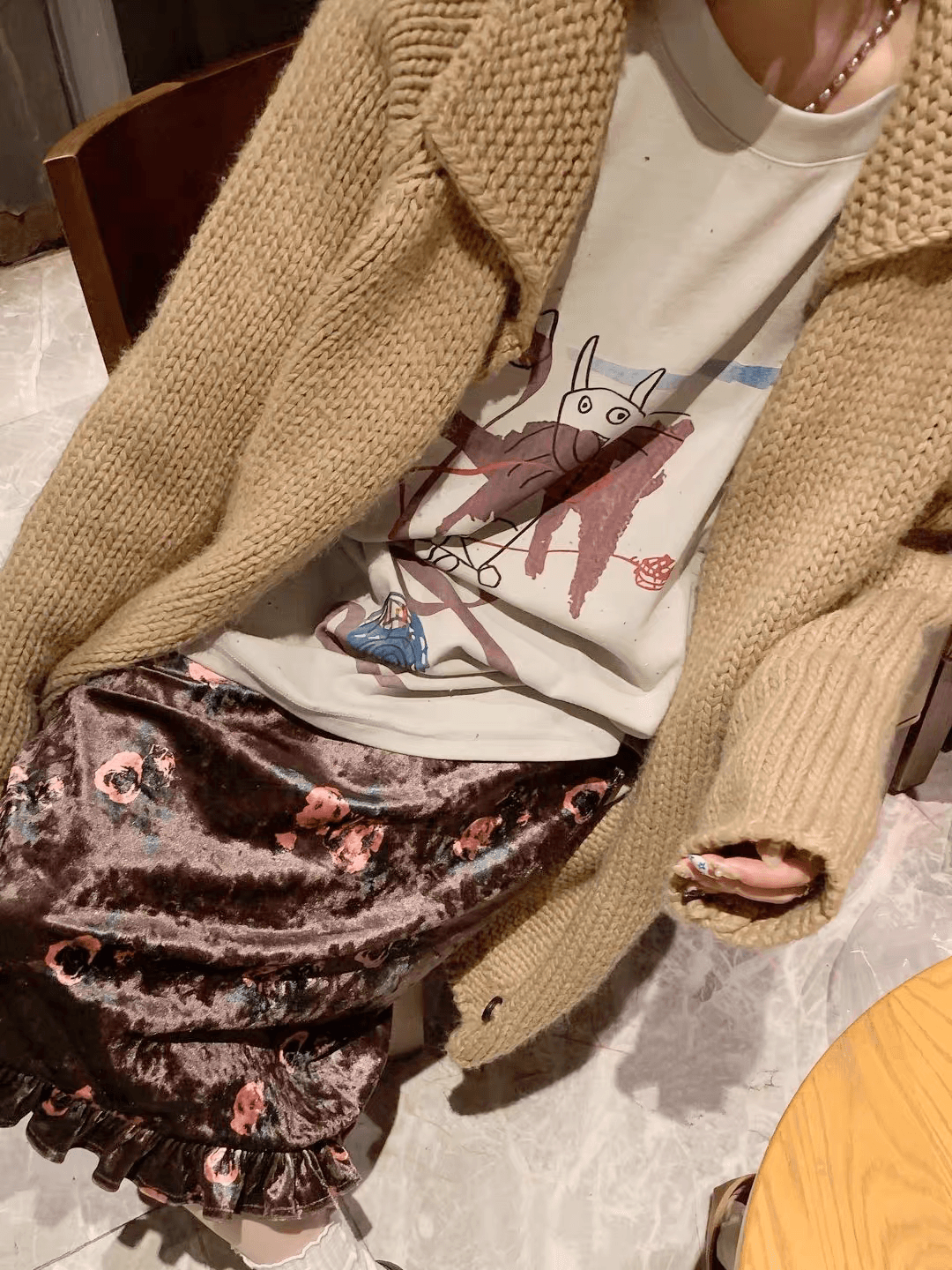 한 부서 무거운 양모 혼방 니트 오픈 가디건 중간 길이 루즈핏 폴로 칼라 스웨터 코트 상세 이미지 5
