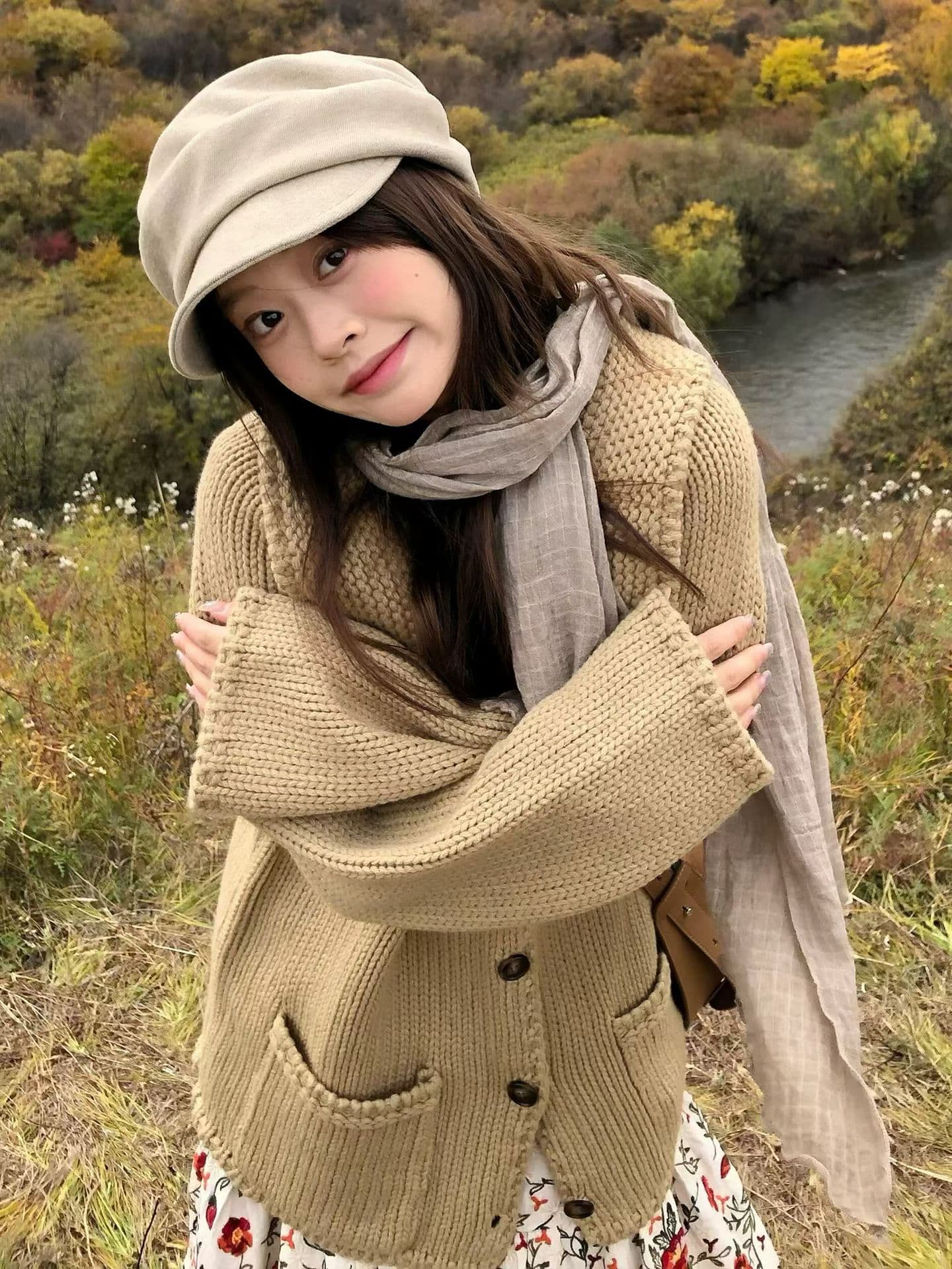 한 부서 무거운 양모 혼방 니트 오픈 가디건 중간 길이 루즈핏 폴로 칼라 스웨터 코트 상세 이미지 7