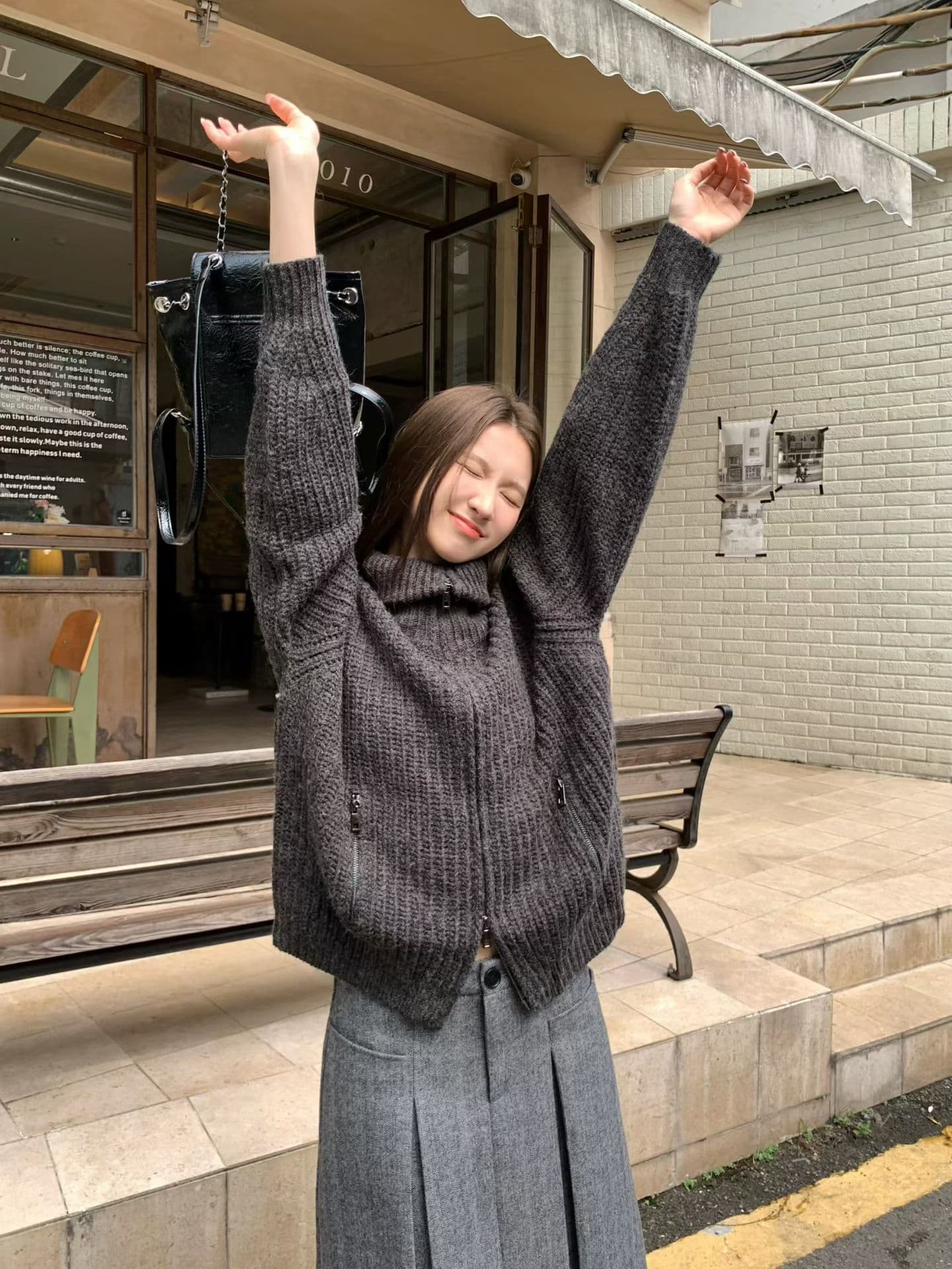 oversize 아메리칸 레트로 지퍼 터틀넥 스웨터 오픈 가디건 여성 가을 겨울 새로운 루즈핏 두꺼운 니트 재킷 상세 이미지 4