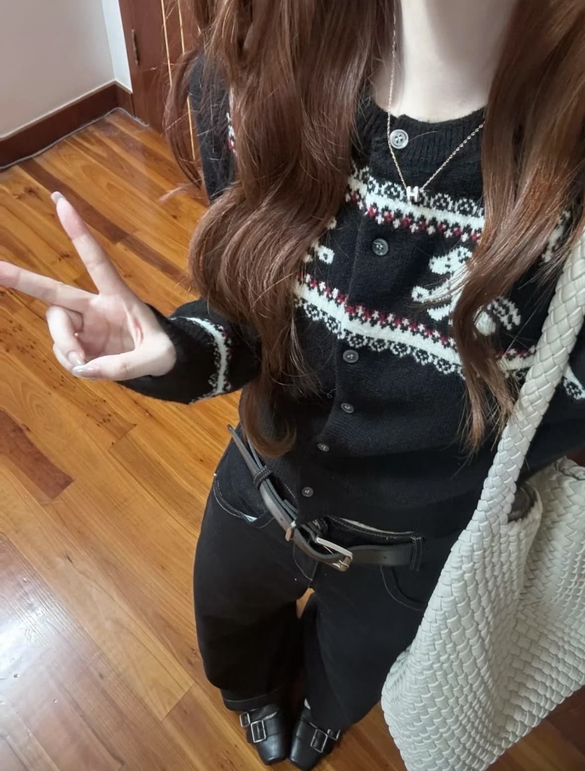 공정한 섬 작은 말 배색 자카드 품격 연령 감소 긴팔 니트 오픈 가디건 여성 겨울 달콤한 차가운 슬림해 보이는 다용도 맨위 상세 이미지 5