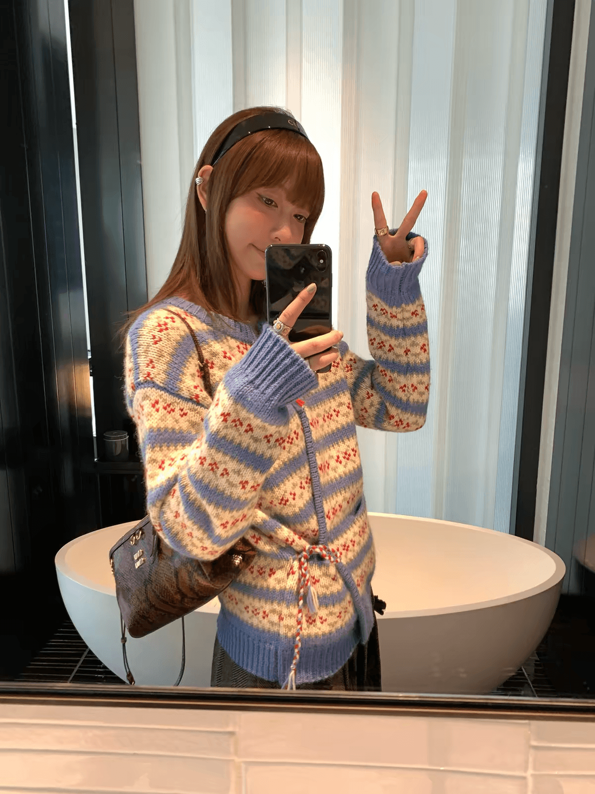 프랑스식 낭만주의 공정한 섬 무거운 작업 내장 꽃 아이슬란드 스웨터 여자 가을 겨울 레트로 자카드 레이스업 니트 카디건 코트 상세 이미지 5