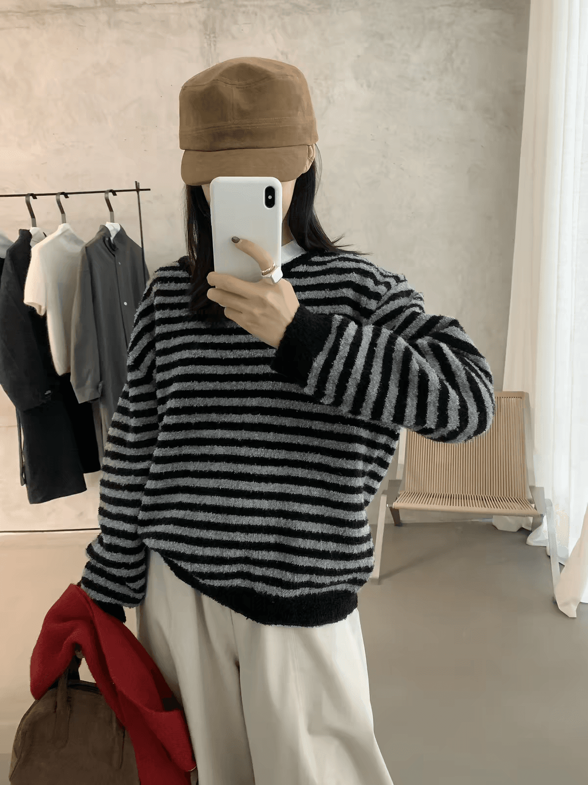 한국 chic 빛 럭셔리 배색 스트라이프 양모 긴팔 풀오버 니트 스웨터 여성 가을 겨울철 느긋한 부드러운 찹쌀 맨위 상세 이미지 3