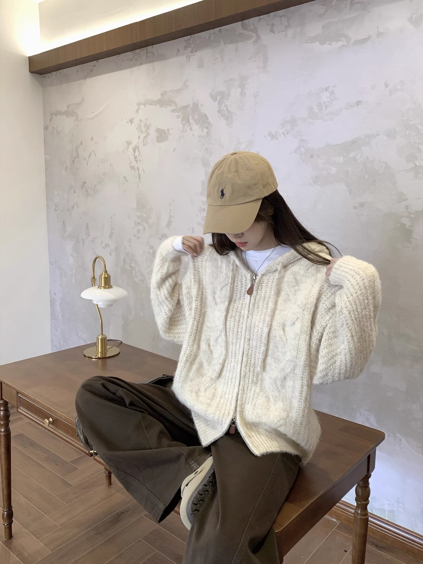 한 부서 부드러운 찹쌀 두꺼운 지퍼 스웨터 여자 새로운 후드 니트 털실 재킷 맨위 상세 이미지 2