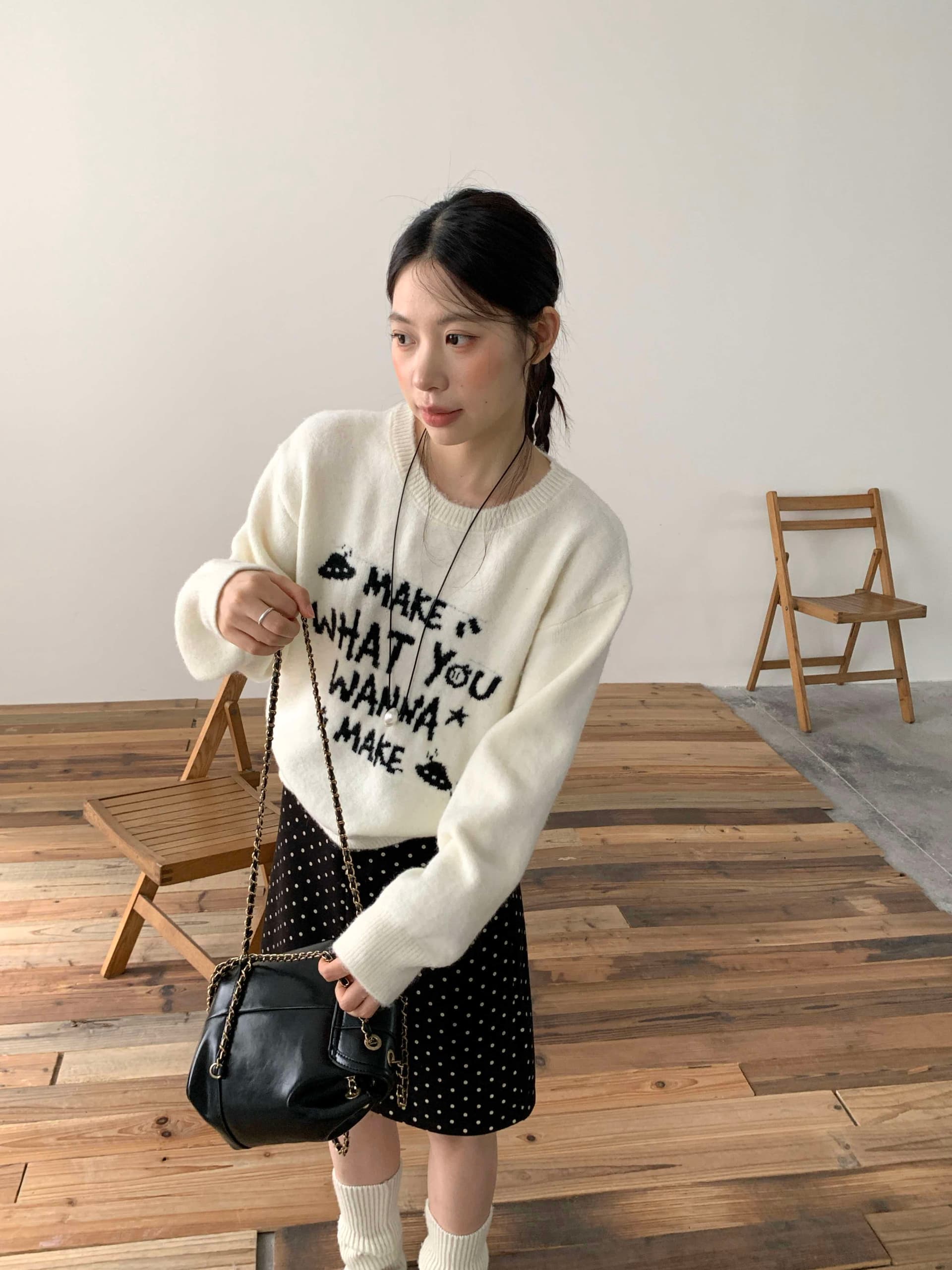 한 부서 자수 알파벳 부드러운 찹쌀 찹쌀 검정색 스웨터 여자 봄 가을 겨울 새로운 루즈핏 긴팔 니트 스웨터 작은 키 상세 이미지 2