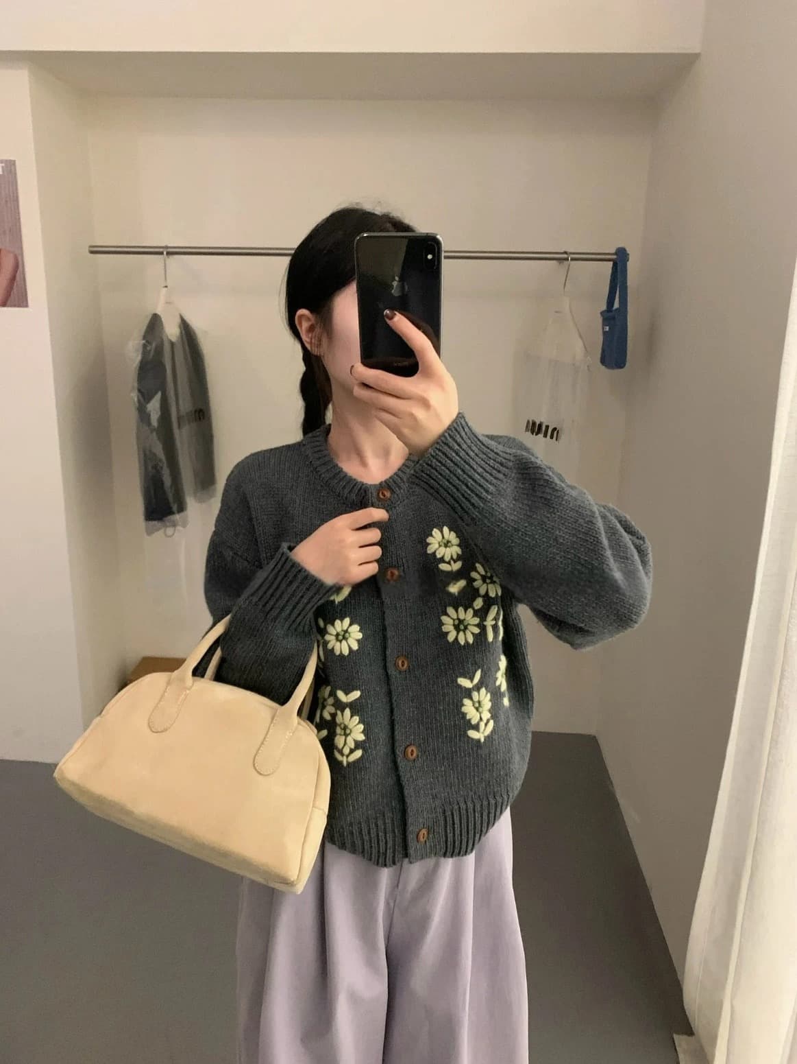 부드러운 무거운 작업 수공 꽃 라운드 넥 한 부서 새로운 두꺼운 니트 오픈 가디건 품격 다용도 연령 감소 맨위 재킷 이미지 3
