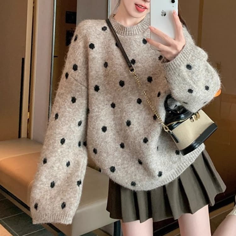 한국 스타일 chic 도트 무늬 가을 겨울 두꺼운 루즈핏 캐주얼 느긋한 바람 인사이드 가져 가라. 니트 스웨터 맨위 상세 이미지 4