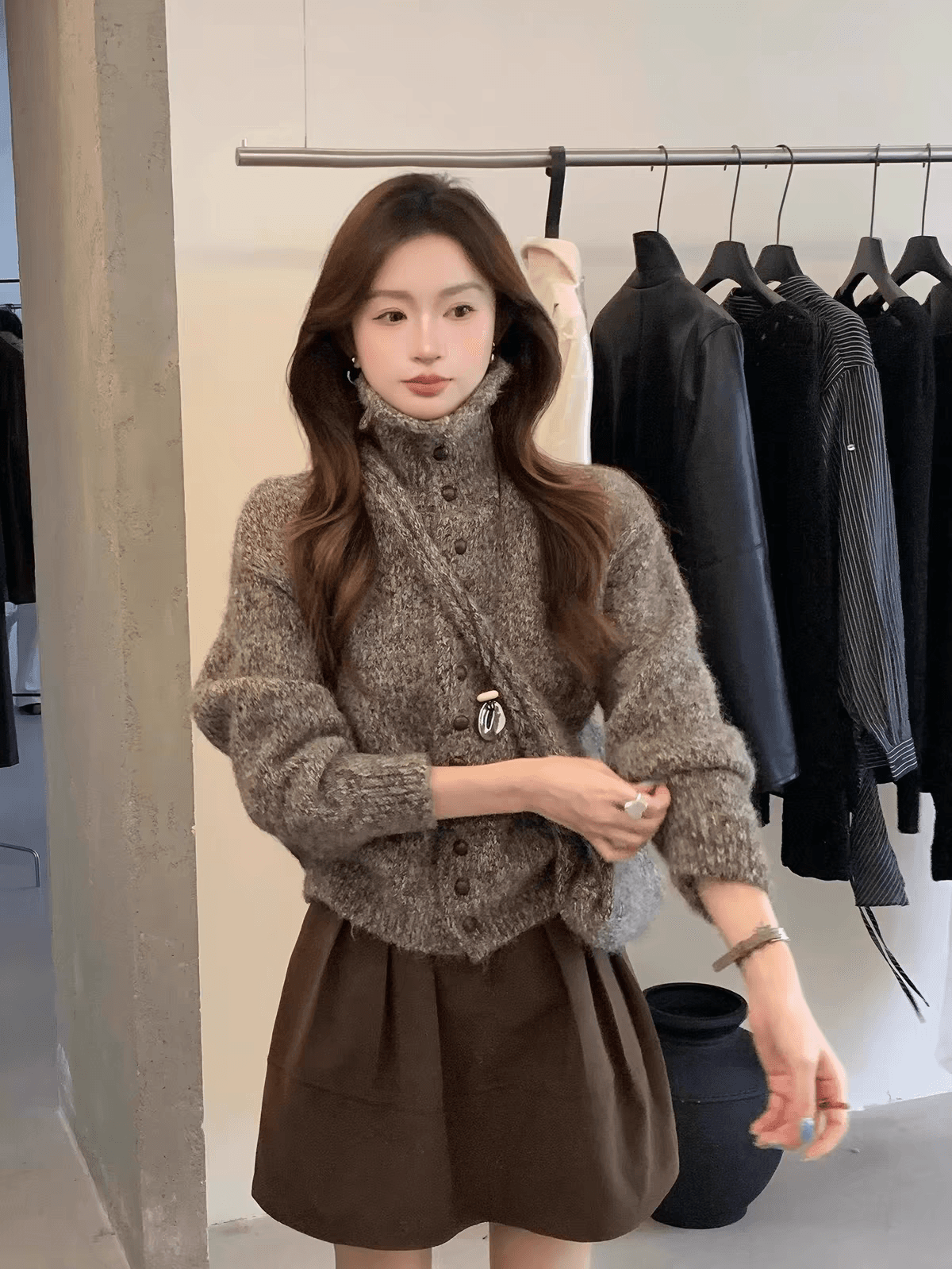 느긋한 바람 터틀넥 니트 오픈 가디건 여성 가을 겨울철 루즈핏 보온 스웨터 코트 슬림해 보이는 맨위 플러스 가방 상세 이미지 3