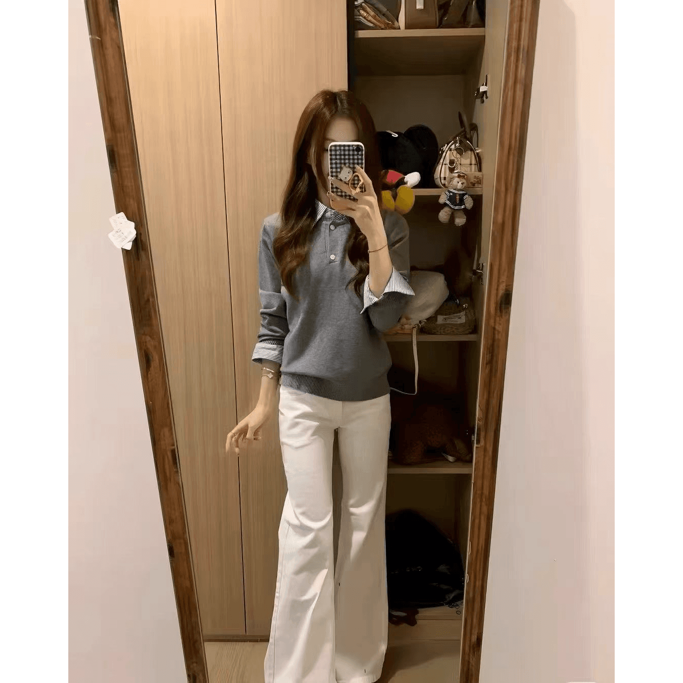 한 부서 패치워크 페이크 레이어드 긴팔 니트 스웨터 여성 2026 가을 새로운 루즈핏 캐주얼 POLO 셔츠 맨위 이미지 5
