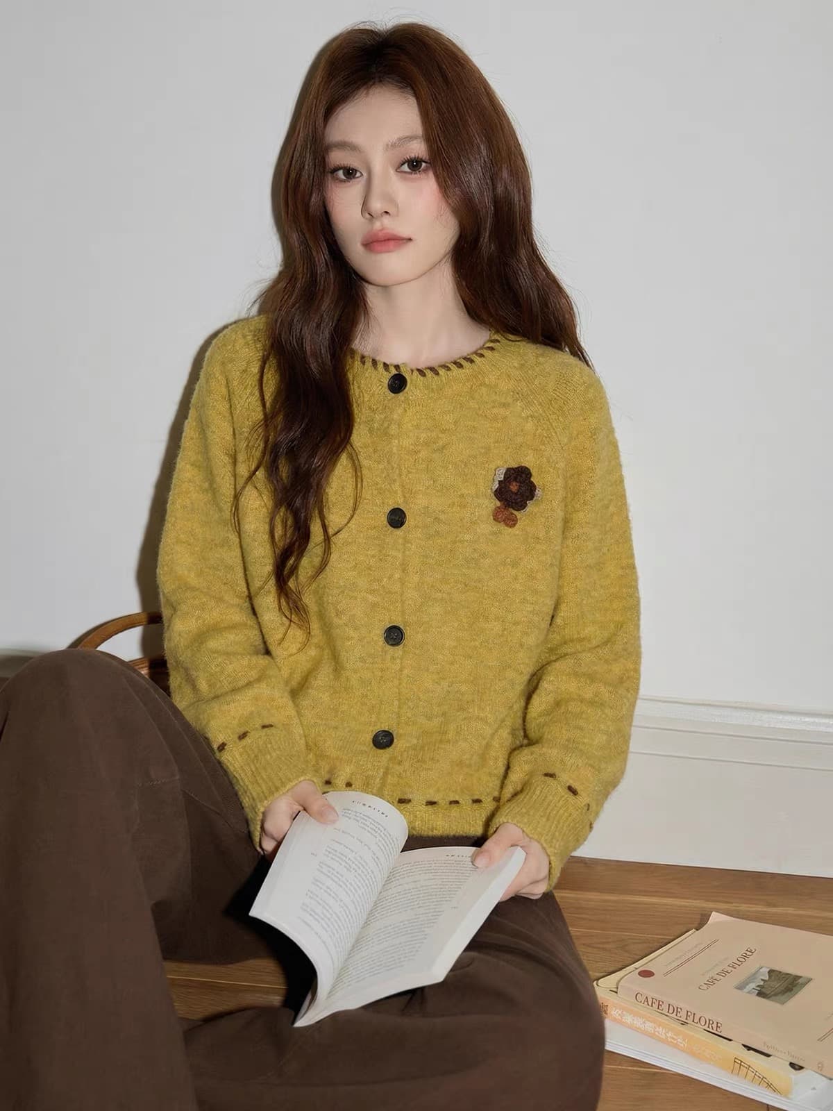 홈 황색 스웨터 여자 겨울 두꺼움 모직물 오픈 가디건 맨위 고급 루즈핏 재킷 수 있습니다. 외출용 니트 스웨터 상세 이미지 3