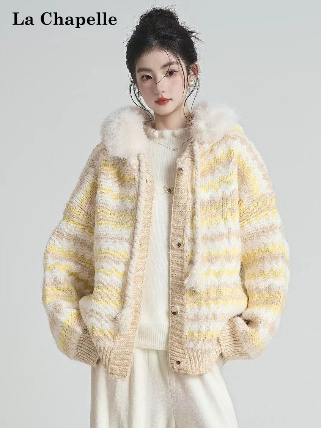 프랑스식 부드러운 스트라이프 후드 부드러운 찹쌀 스웨터 느긋한 바람 배색 두꺼운 니트 오픈 가디건 맨위