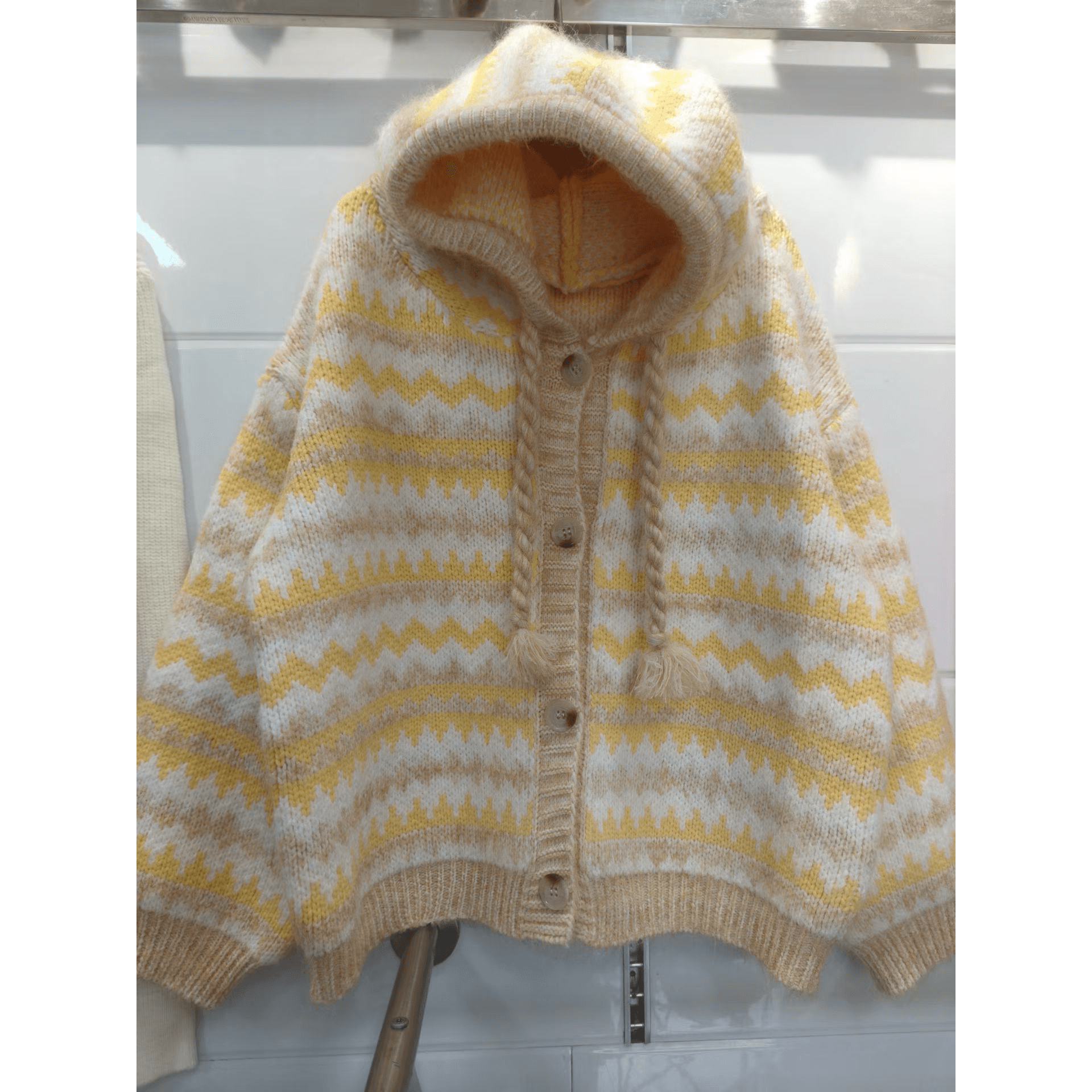 프랑스식 부드러운 스트라이프 후드 부드러운 찹쌀 스웨터 느긋한 바람 배색 두꺼운 니트 오픈 가디건 맨위 이미지 5