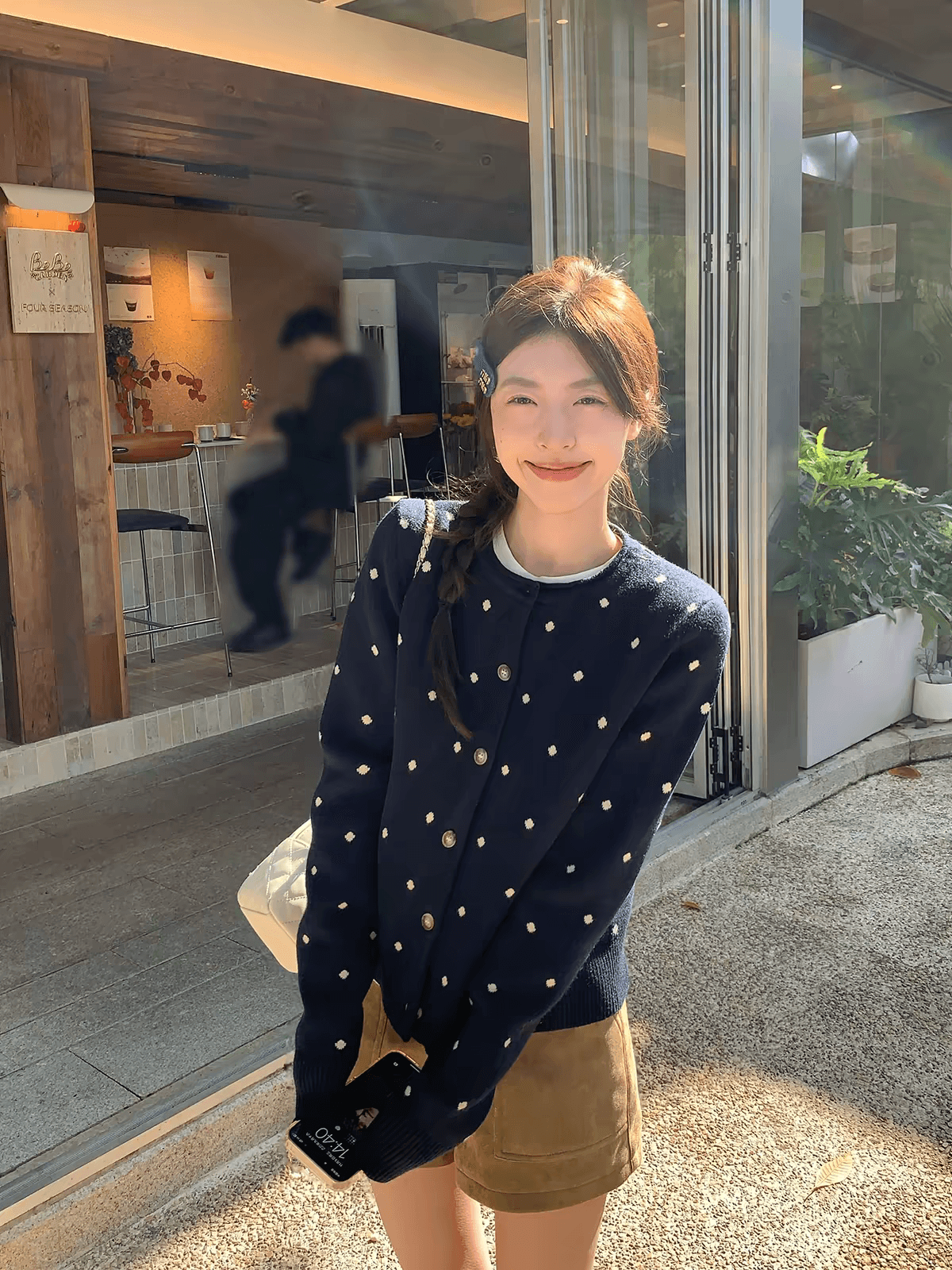 한 부서 도트 무늬 니트 오픈 가디건 여성 가을 겨울 부드러운 바람 부드러운 찹쌀 긴팔 재킷 맨위 상세 이미지 4