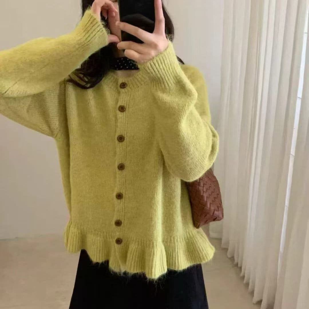 한 부서 느긋한 바람 밑단 프릴 라운드 넥 니트 오픈 가디건 여성 봄 가을 겨울 새로운 패션 연령 감소 스웨터 코트 상세 이미지 7