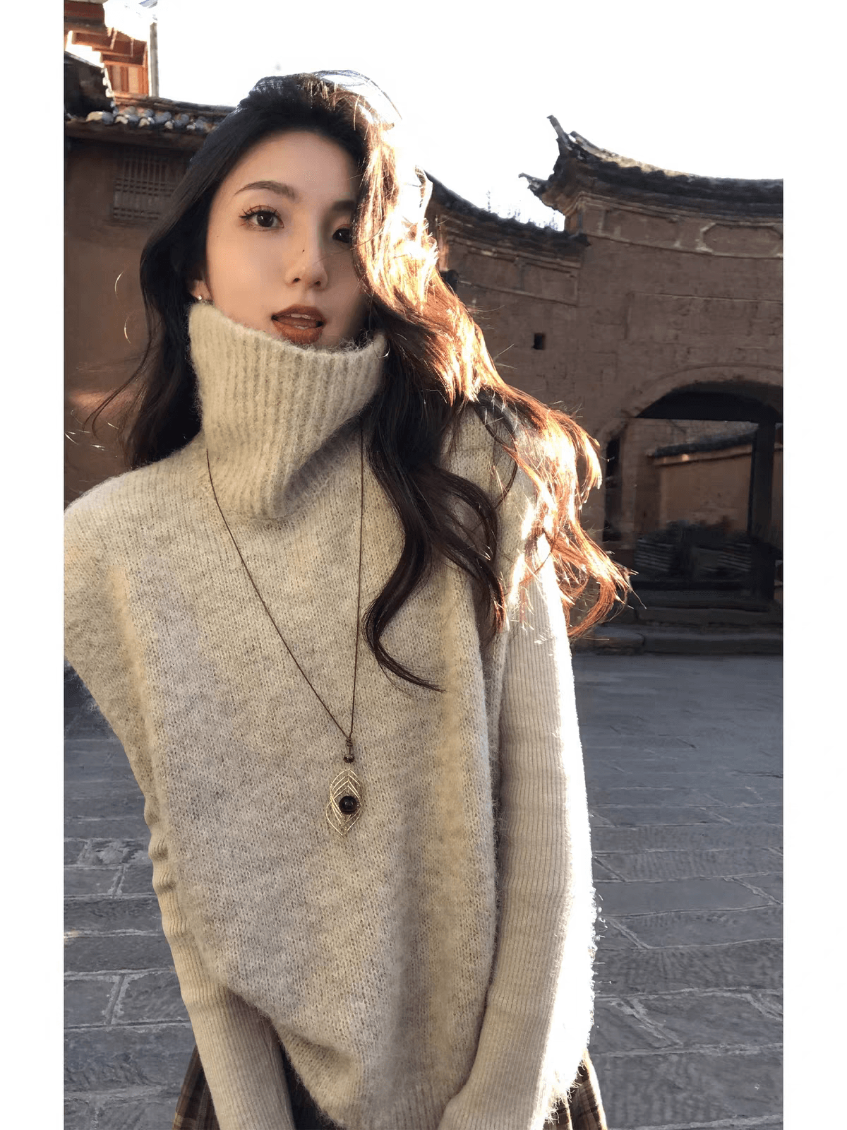 한 부서 터틀넥 니트 베스트 조끼 여성 짧은 2026 새로운 루즈핏 느긋한 센스 스택 착용 민소매 스웨터