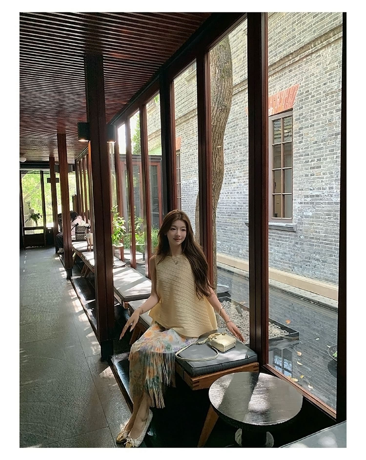 디자인 센스 세 하우스 질감 센스 플리츠 민소매 맨위 꽃무늬 술 반신 스커트 패션 세트 상세 이미지 28