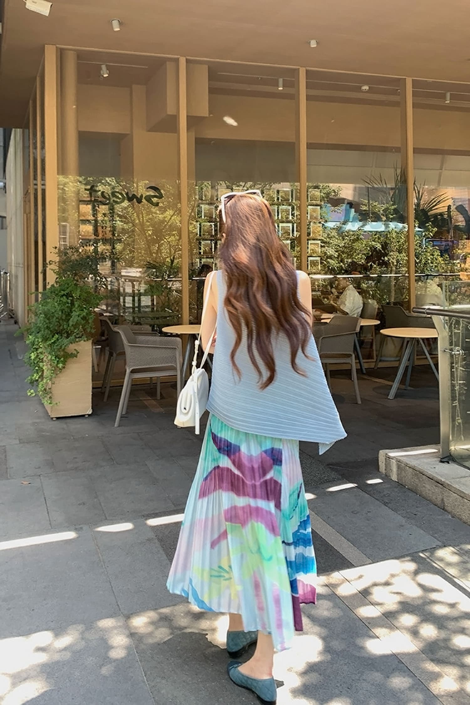 작은 키 품격 비스듬한 자르다 플리츠 민소매 조끼 여성 여름 유화 센스 반신 스커트 투피스 세트 상세 이미지 11