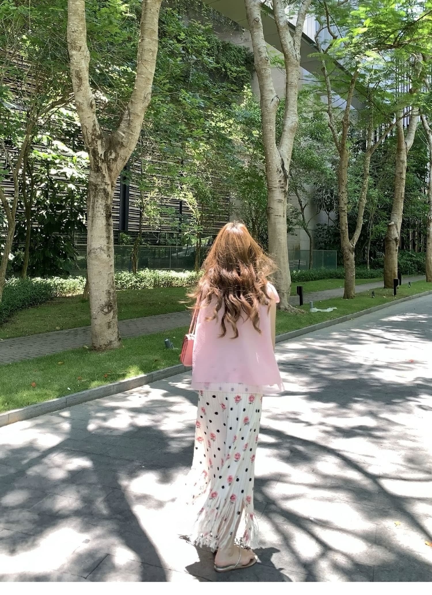 세 하우스 팬지 플리츠 나비 매듭 스트랩 주름 맨위 꽃무늬 반 스커트 세트 상세 이미지 20