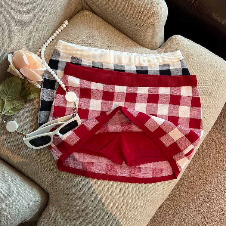 실사 정가 여름 다용도 핫걸 니트 체크무늬 바지 상세 이미지 13