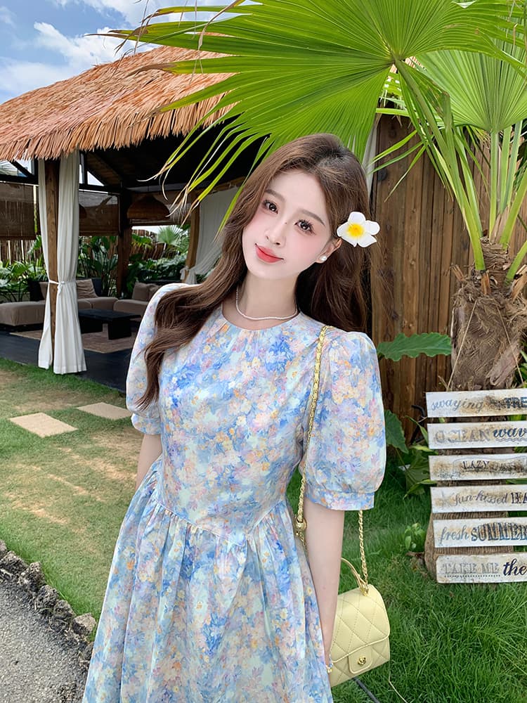 실사 재고 상품 3000 조각 빅 사이즈 여성 의류 한 부서 고급 센스 꽃무늬 유화 바람 드레스 여름 새로운 치마 상세 이미지 3