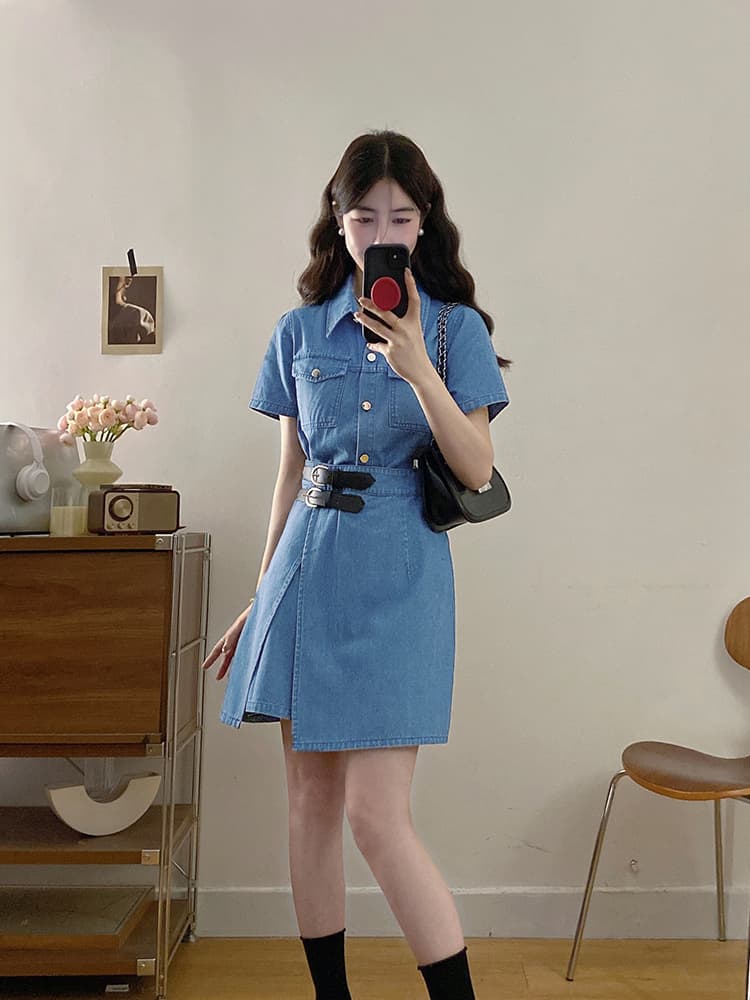 실사 2000 매 빅 사이즈 여성 의류 홍콩 느낌 미니멀리즘 레트로 스타일 하나 슬라이스 허리 수축 슬림해 보이는 드레스 지방 mm 상세 이미지 21