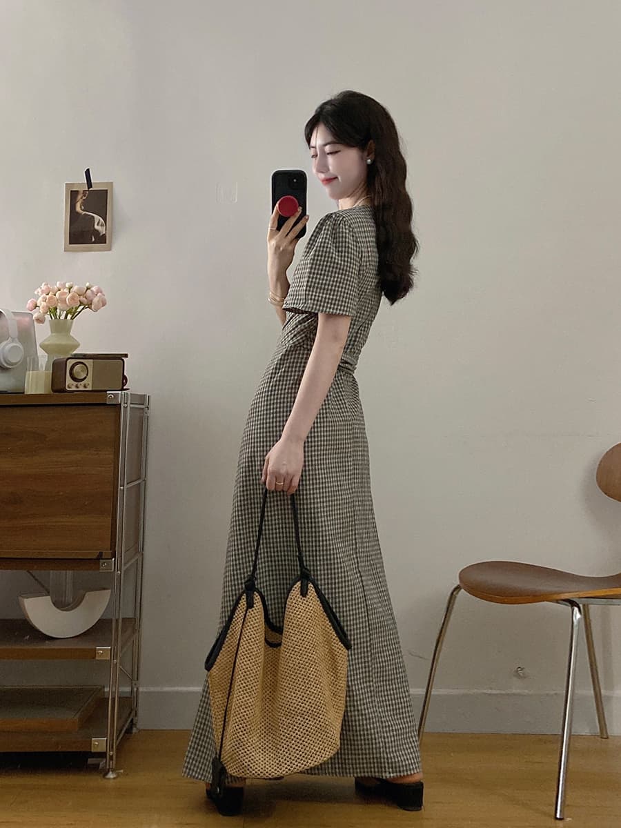실사 빅 사이즈 여성 의류 여름 새로운 슬림해 보이는 디자인 센스 드레스 고유 한 레이스업 레트로 외국 가스 프랑스식 치마 이미지 4