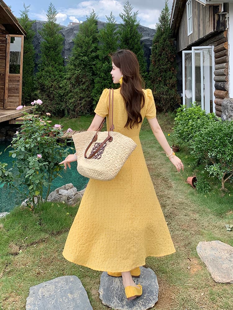 실사 빅 사이즈 여성 의류 소녀 일기 달콤한 스타일 롱 스커트 지방 mm 여름 학원 스타일 나비 매듭 드레스 상세 이미지 3