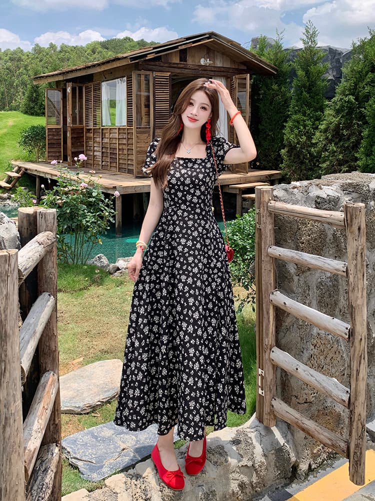 실사 빅 사이즈 여성 의류 프랑스식 복잡한 고대 칼라 달빛 꽃 드레스 지방 mm 숨기기 고기 슬림해 보이는 스커트 스커트 여성 상세 이미지 8